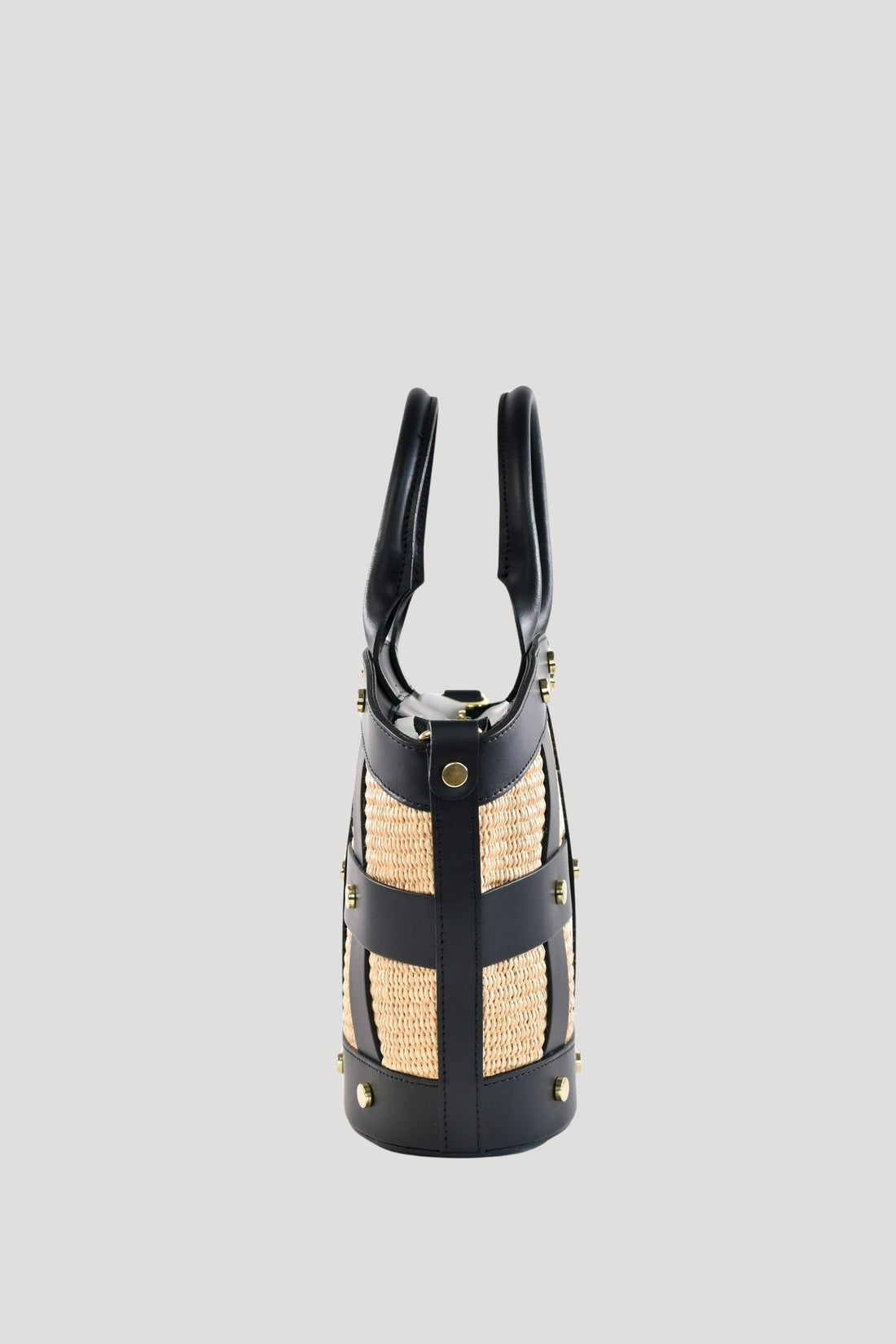 Jacqueline Bag in Brushed Leather and Raffia Black