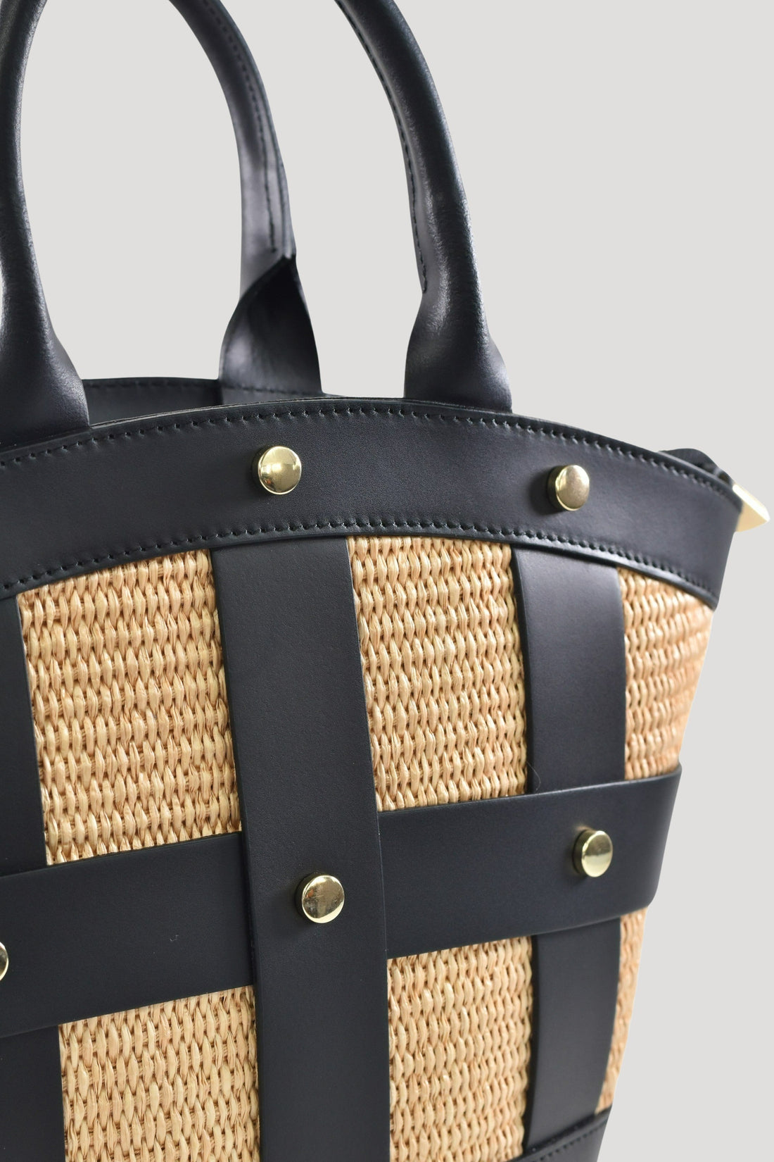 Jacqueline Bag in Brushed Leather and Raffia Black