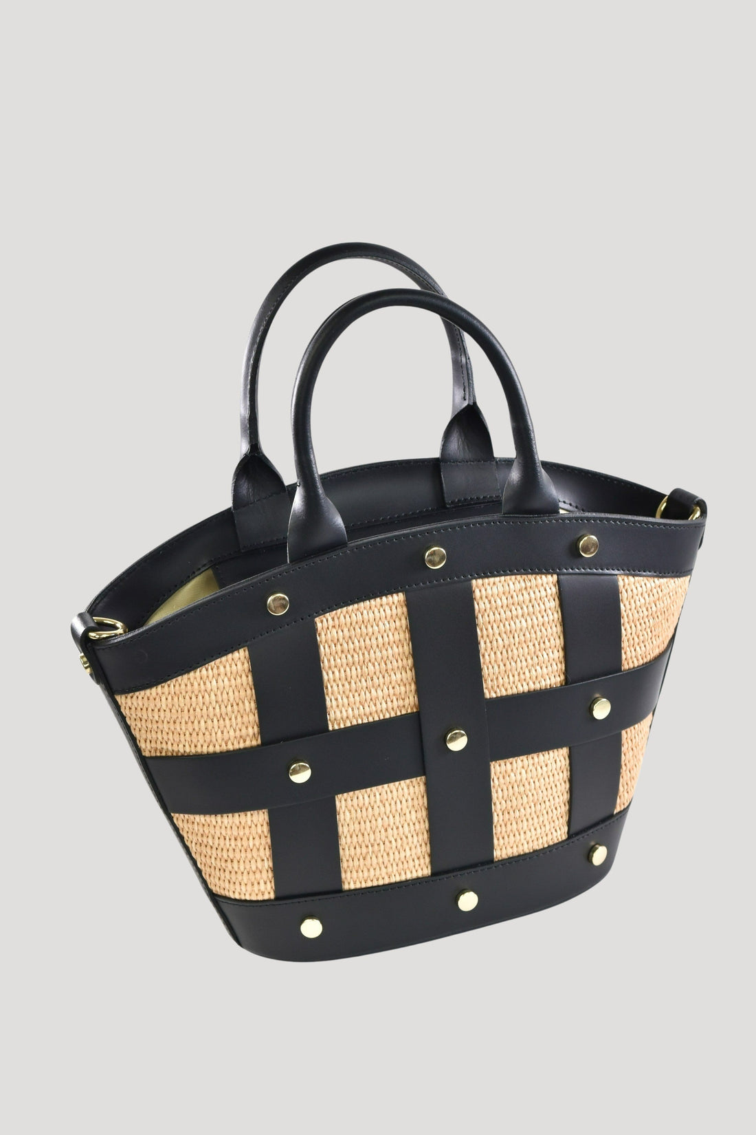 Jacqueline Bag in Brushed Leather and Raffia Black