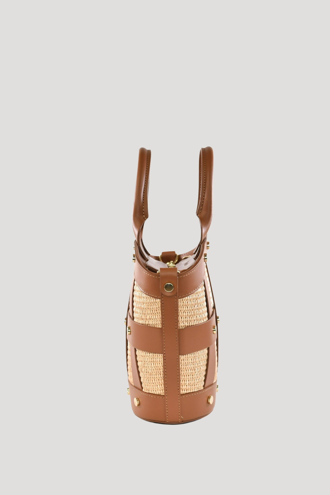 Jacqueline in Brushed Leather and Raffia Tan