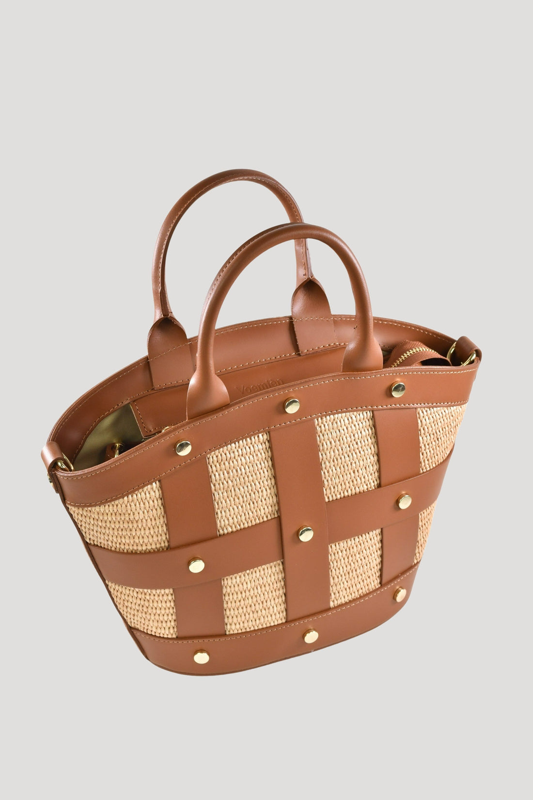 Jacqueline in Brushed Leather and Raffia Tan