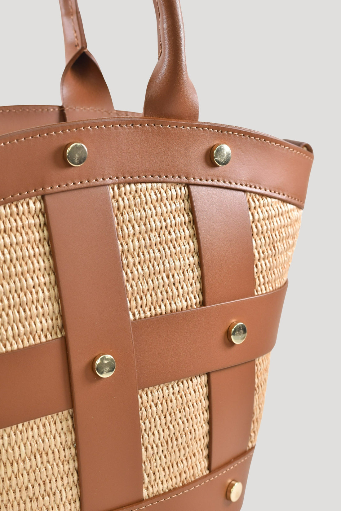 Jacqueline in Brushed Leather and Raffia Tan