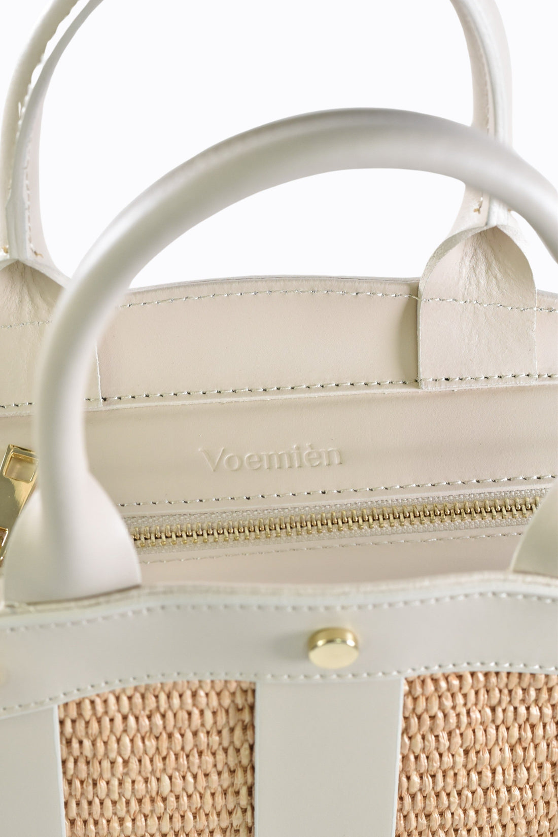 Jacqueline in Brushed Leather and Raffia Beige