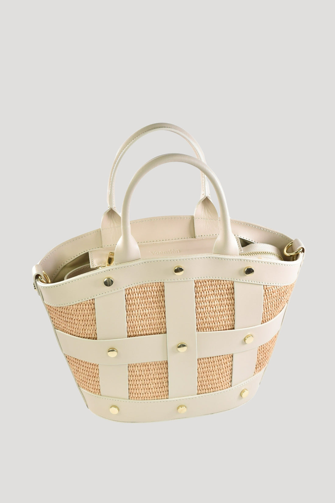 Jacqueline in Brushed Leather and Raffia Beige