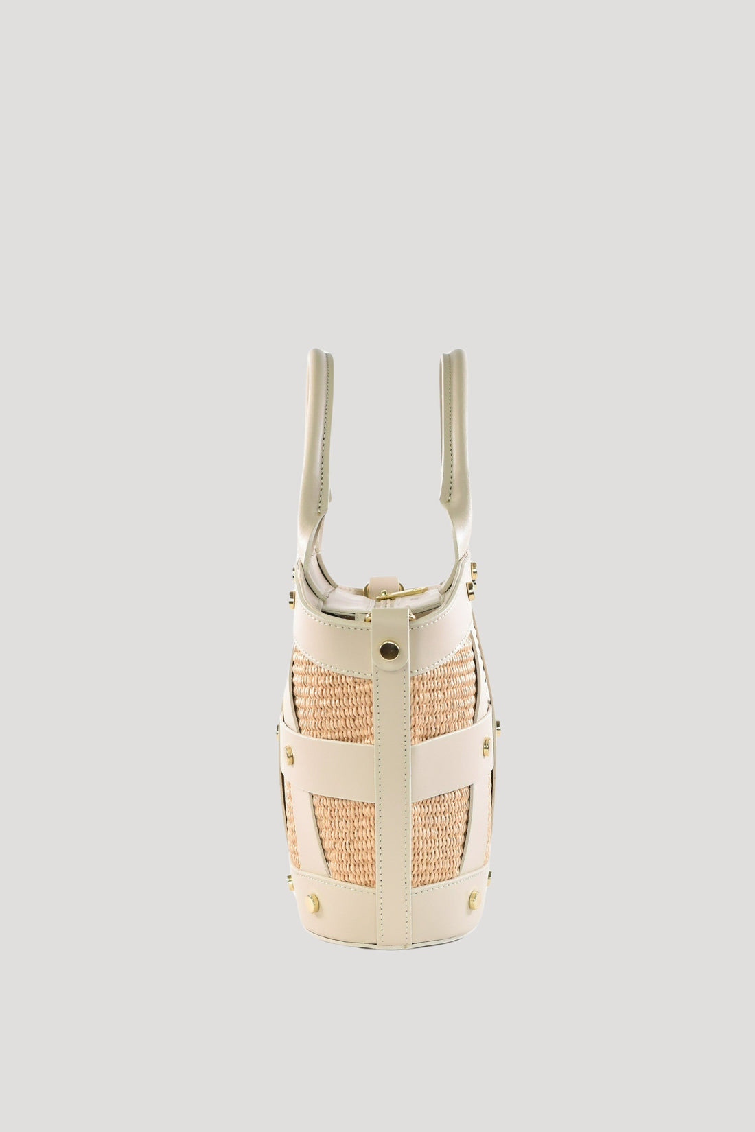 Jacqueline in Brushed Leather and Raffia Beige