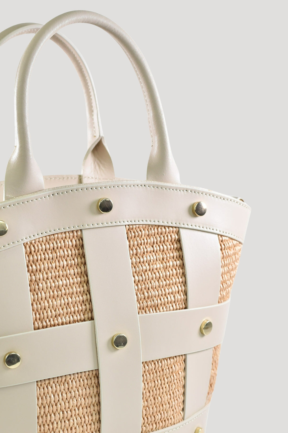 Jacqueline in Brushed Leather and Raffia Beige