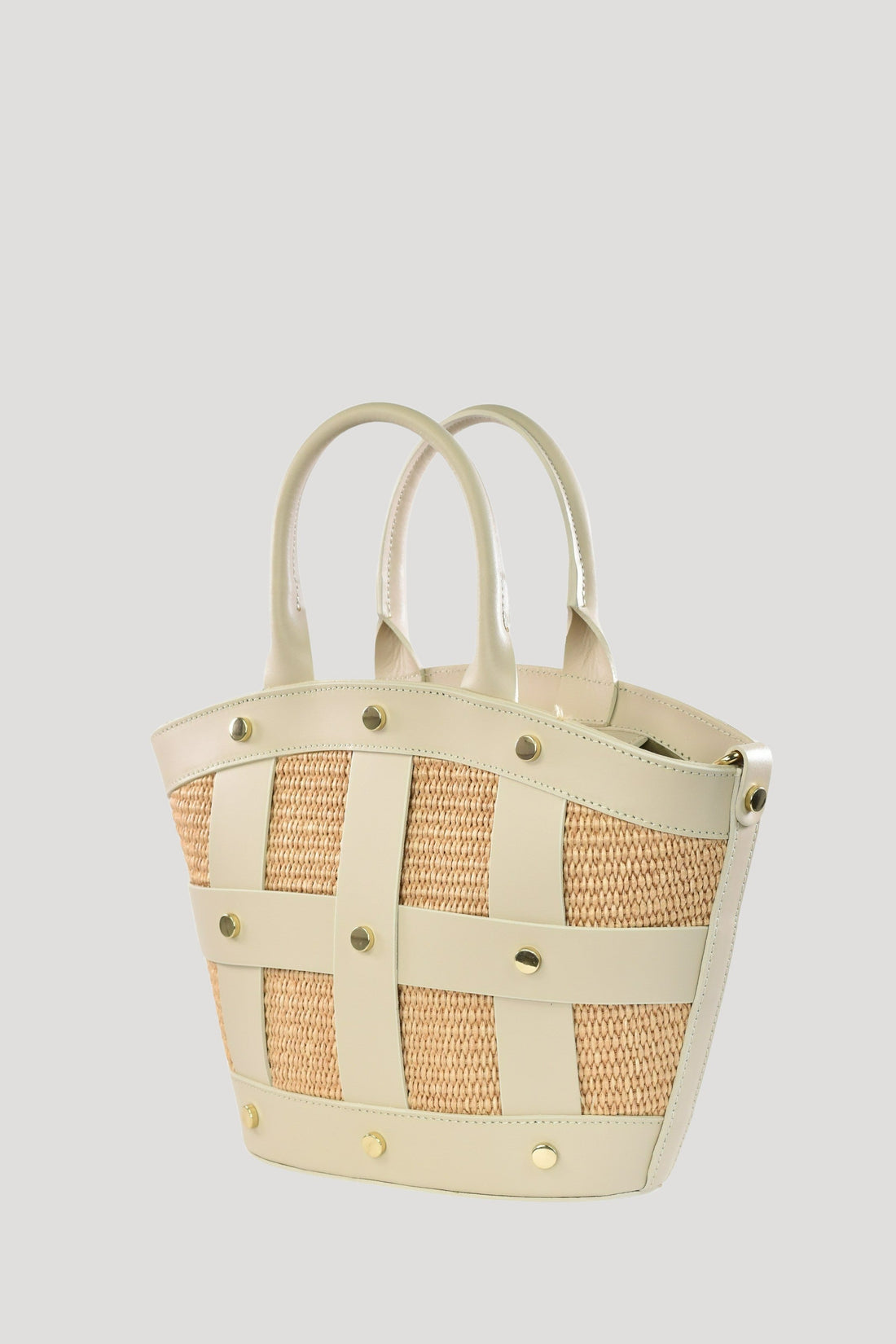 Jacqueline in Brushed Leather and Raffia Beige