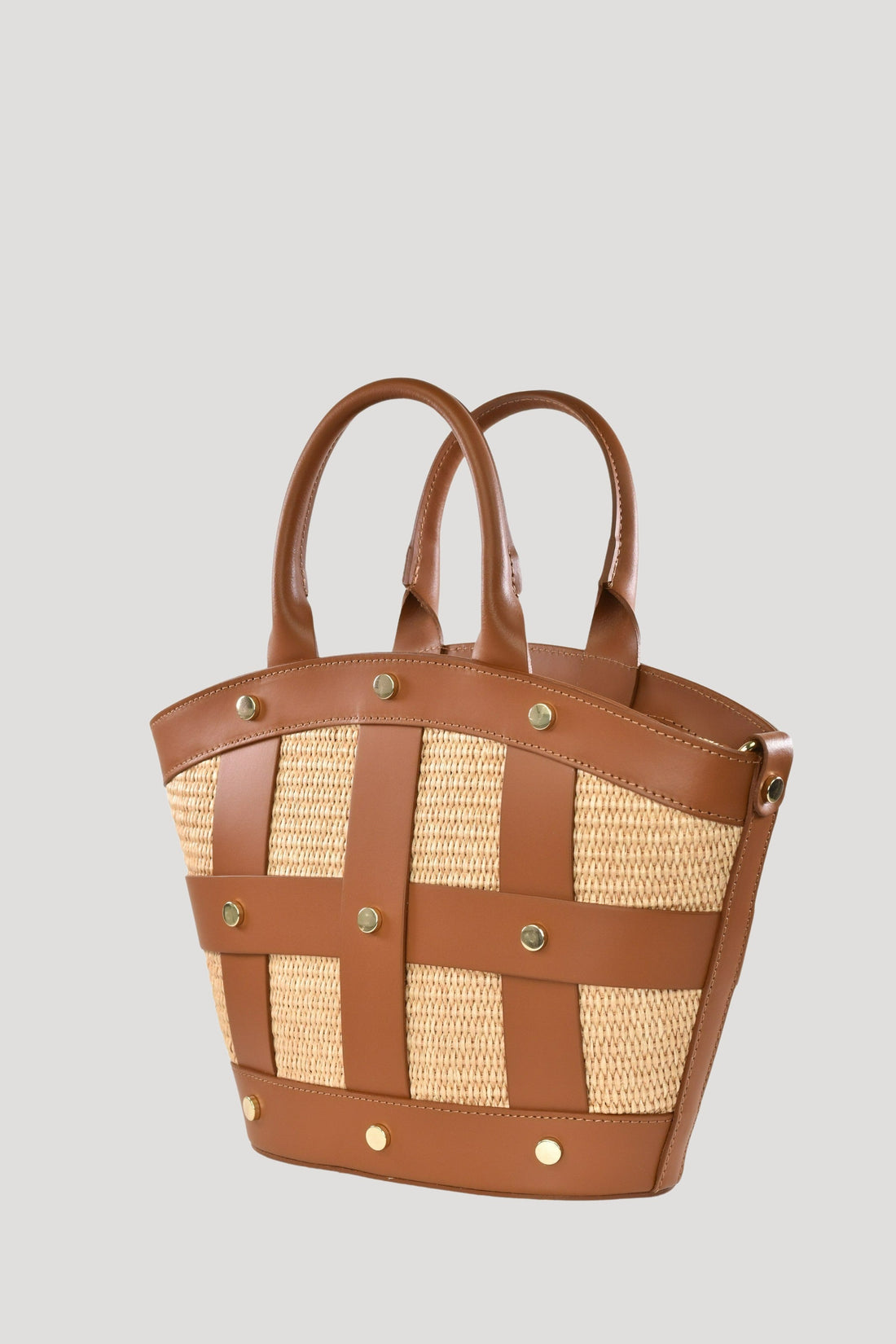 Jacqueline in Brushed Leather and Raffia Tan
