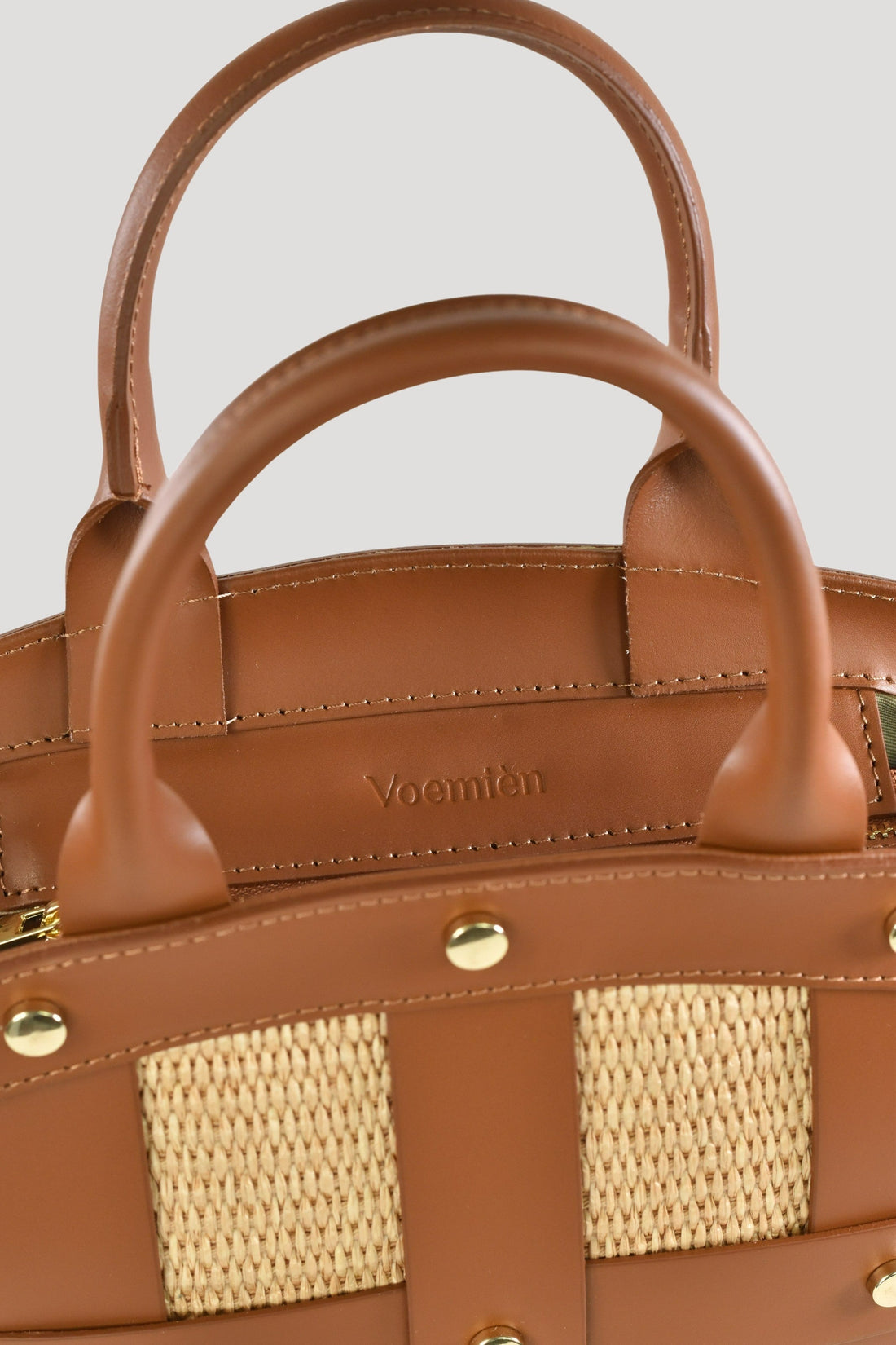 Jacqueline in Brushed Leather and Raffia Tan