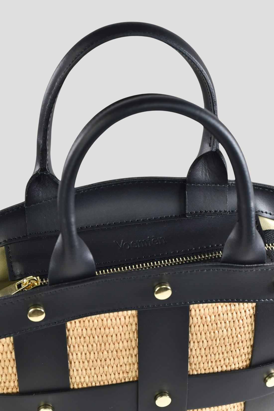 Jacqueline Bag in Brushed Leather and Raffia Black