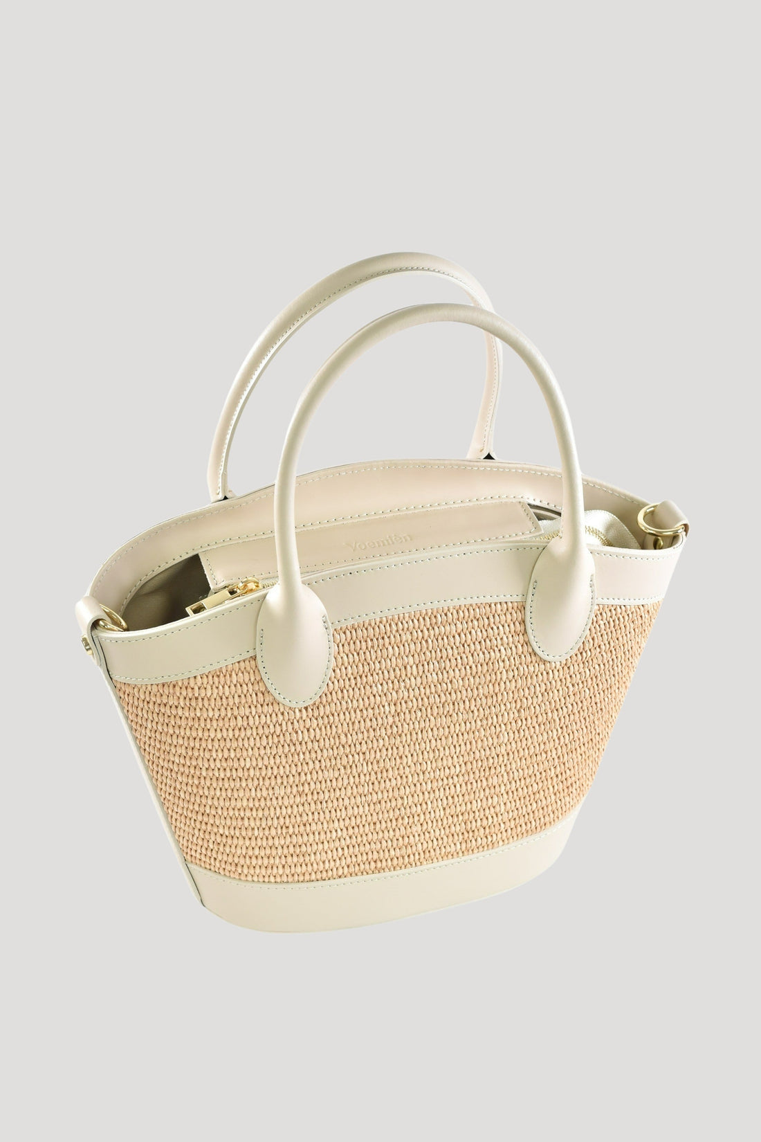 Marise Bag in Brushed Leather and Raffia Beige