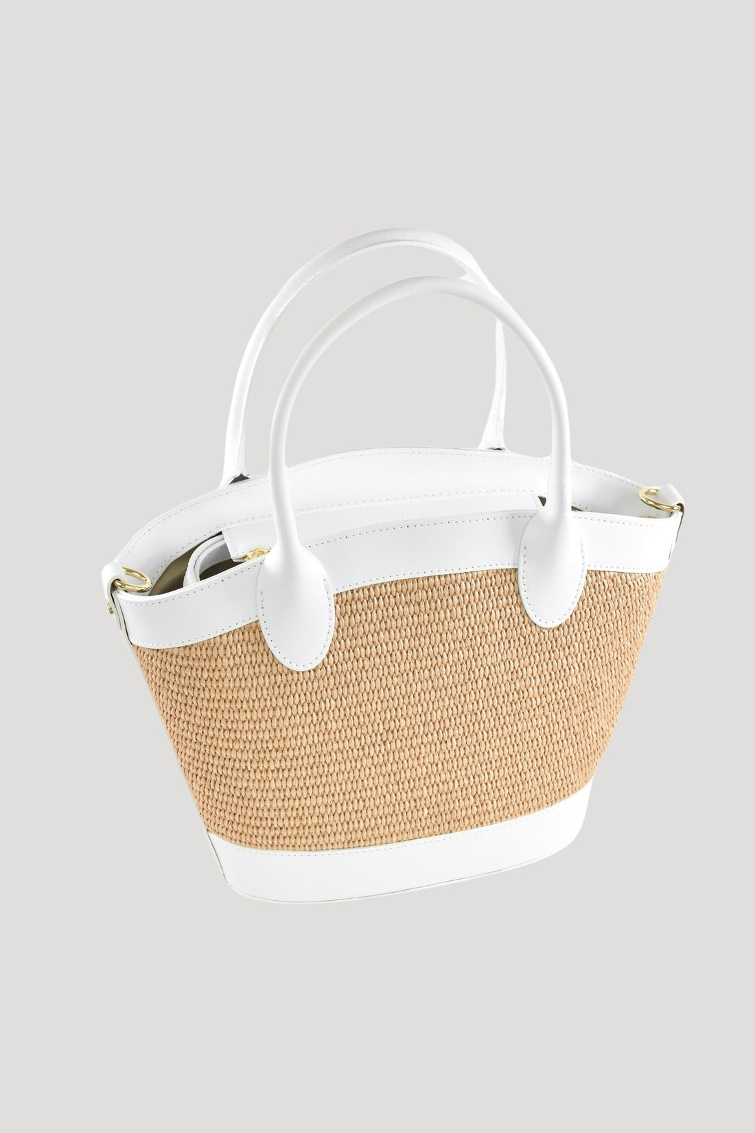 Marise Bag in Brushed Leather and Raffia White