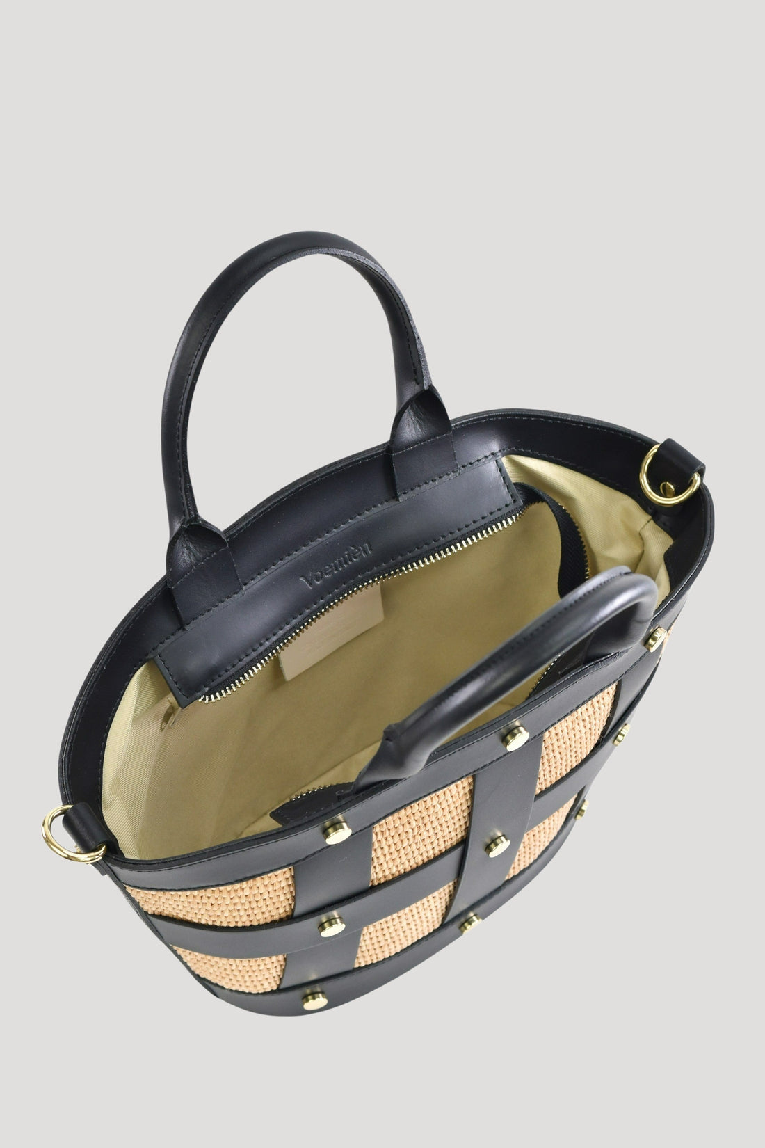 Jacqueline Bag in Brushed Leather and Raffia Black