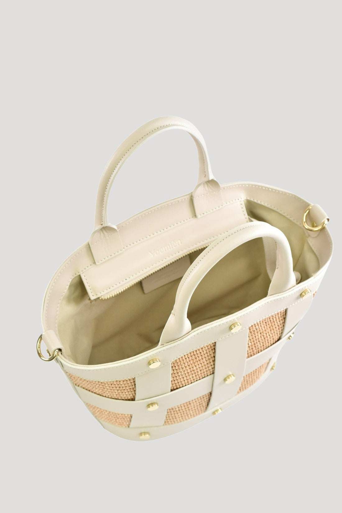 Jacqueline in Brushed Leather and Raffia Beige