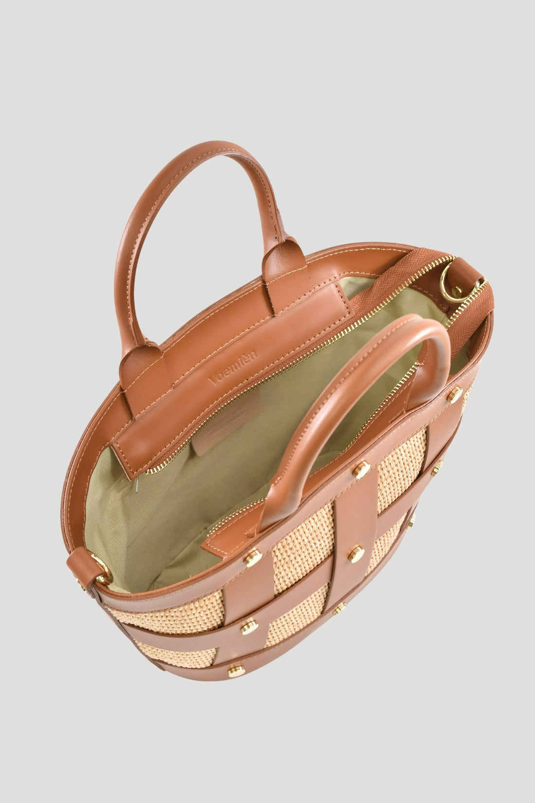 Jacqueline in Brushed Leather and Raffia Tan