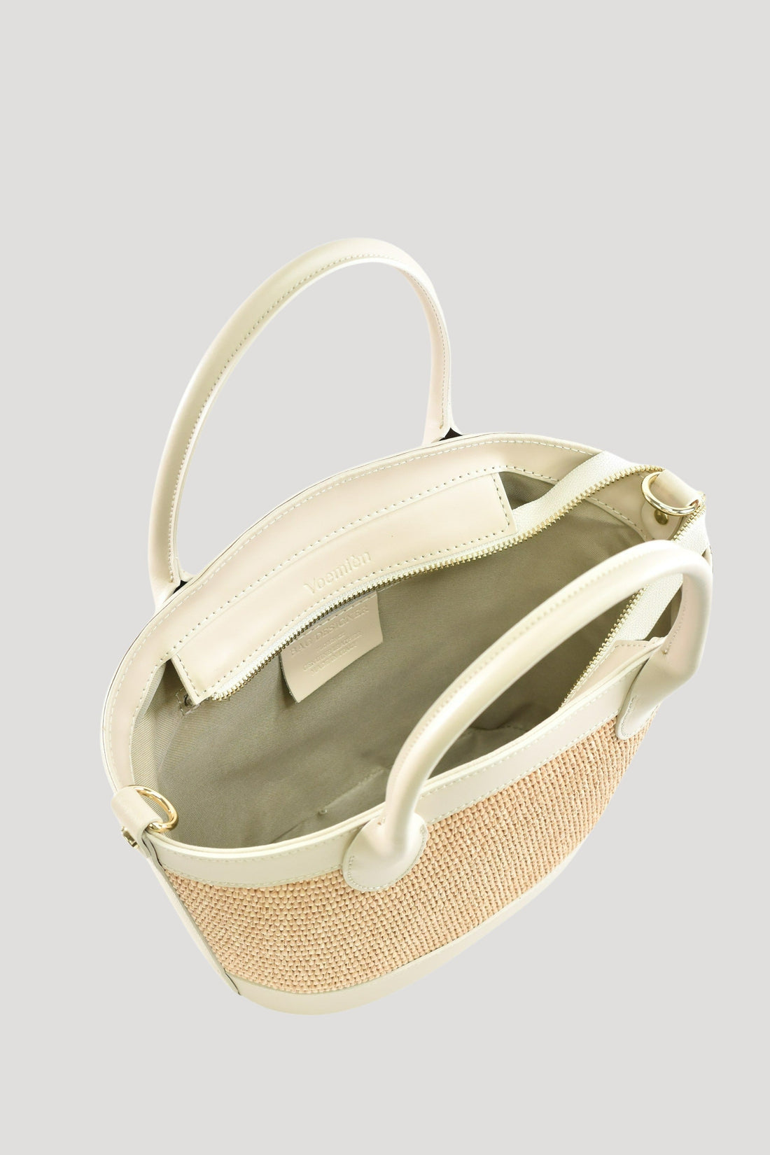 Marise Bag in Brushed Leather and Raffia Beige
