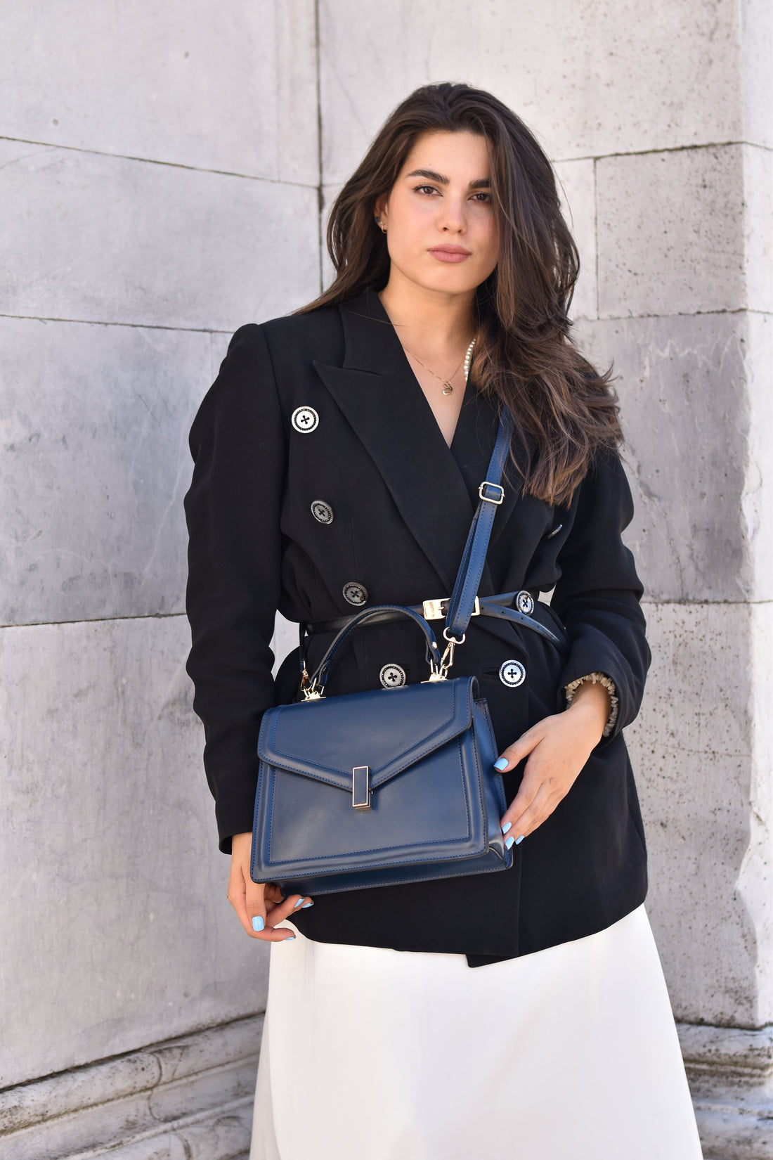 Adelaide Bag in Navy Blue Saffiano Leather