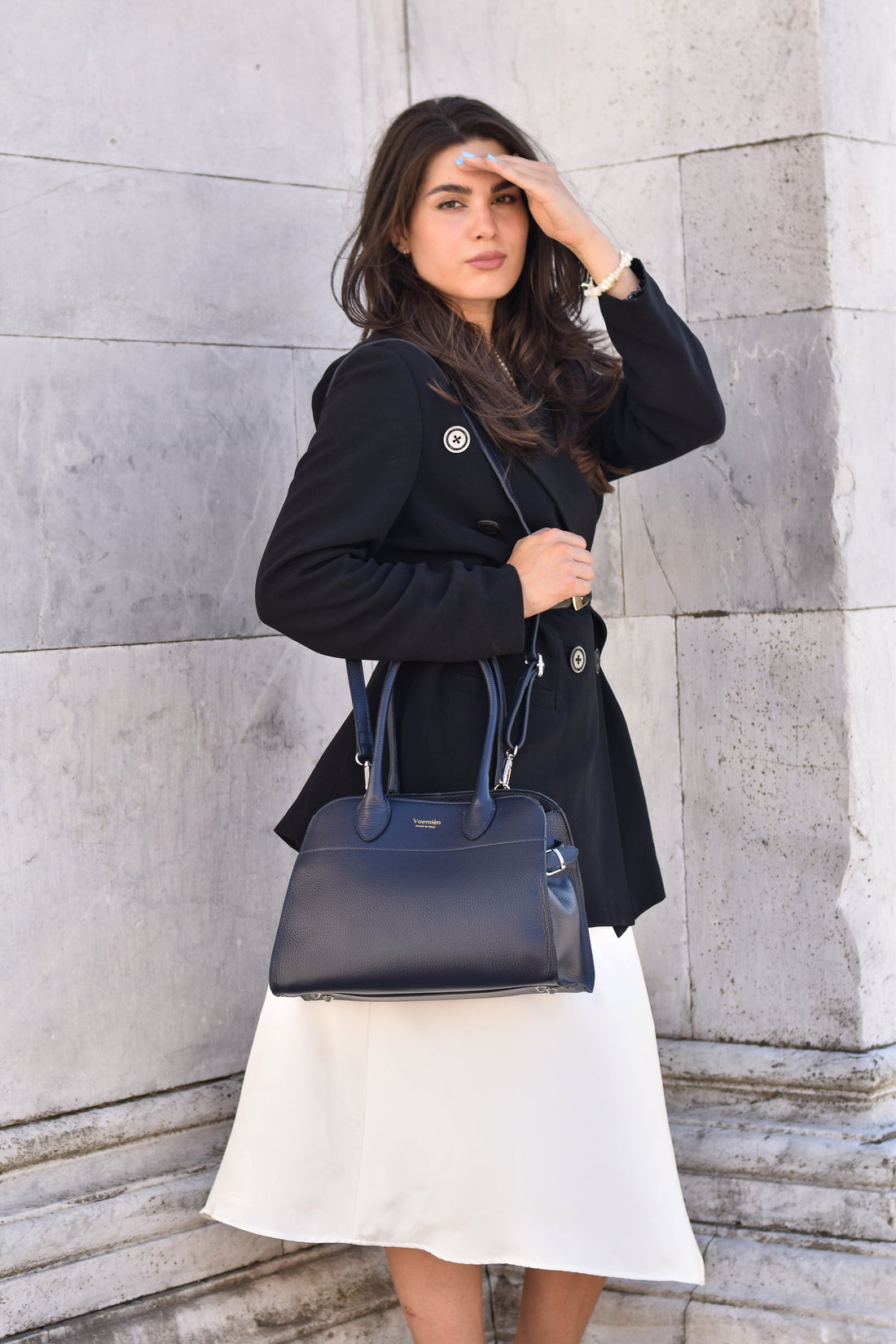 Genevieve Bag in Navy Blue Dollar Leather