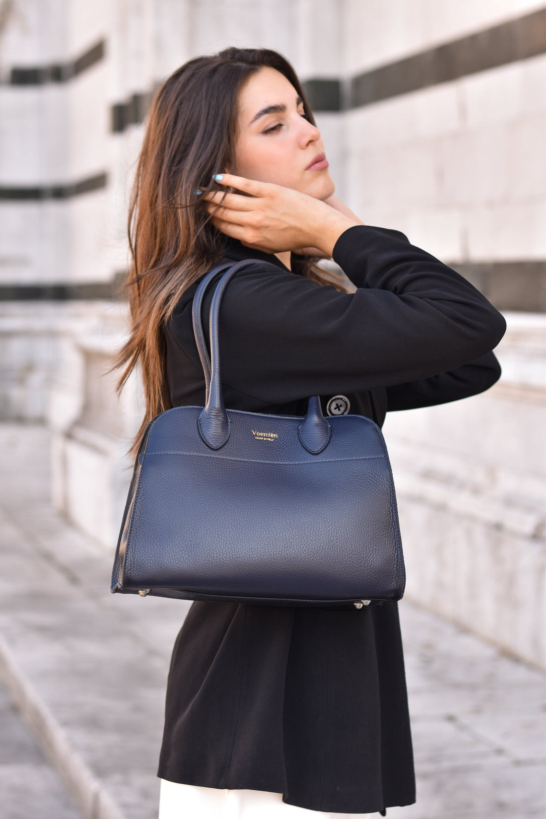 Genevieve Bag in Navy Blue Dollar Leather