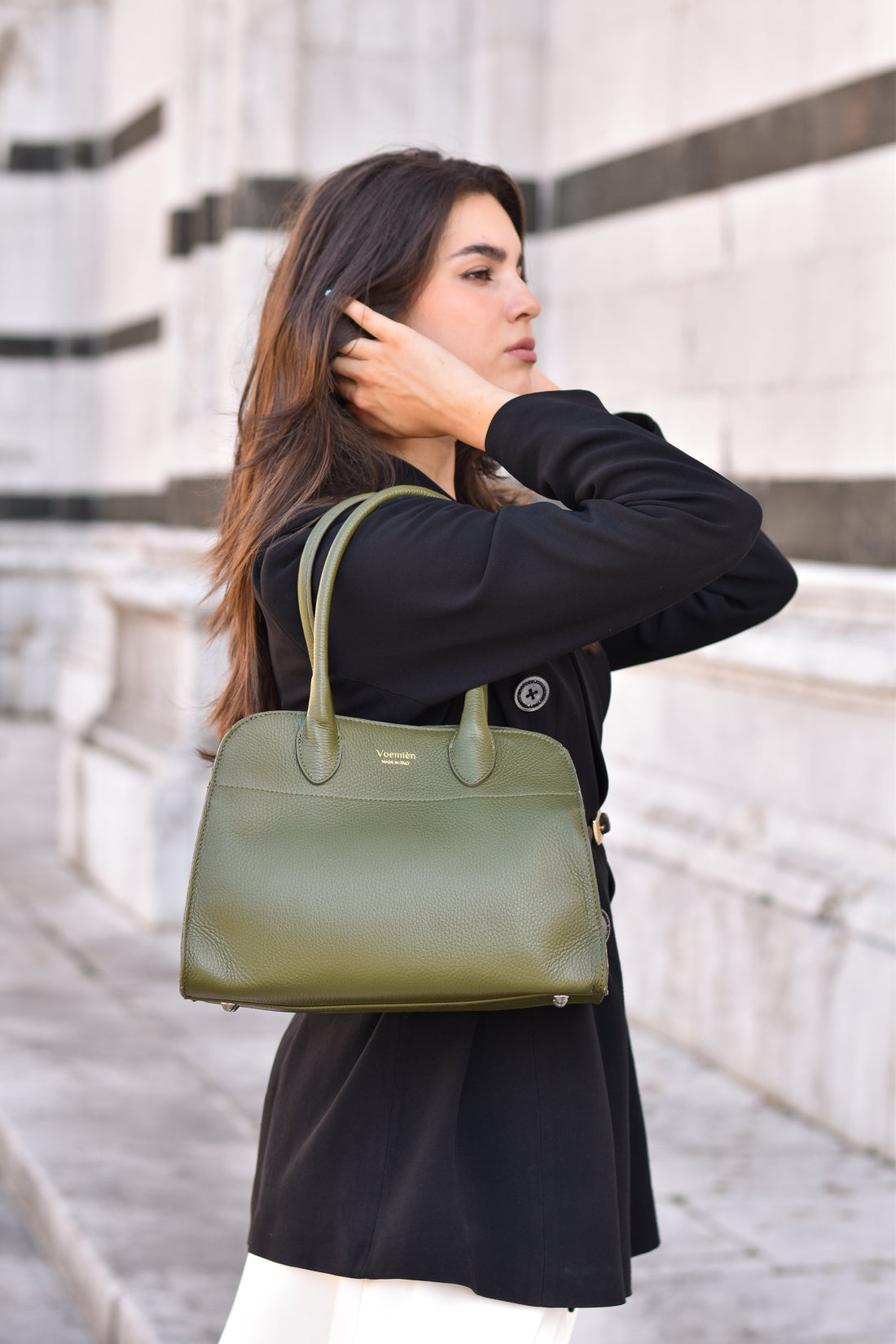Genevieve Bag in Military Green Dollar Leather
