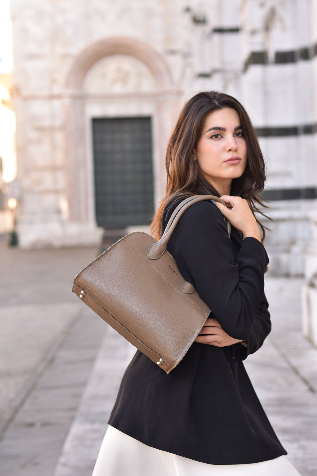 Genevieve Bag in Taupe Dollar Leather