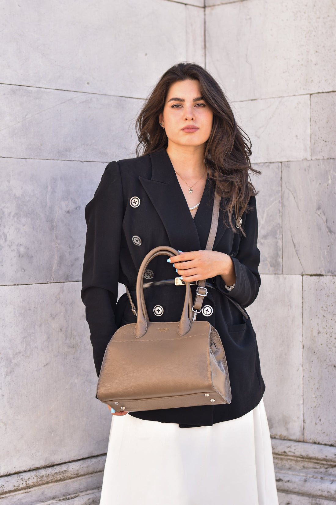 Genevieve Bag in Taupe Dollar Leather