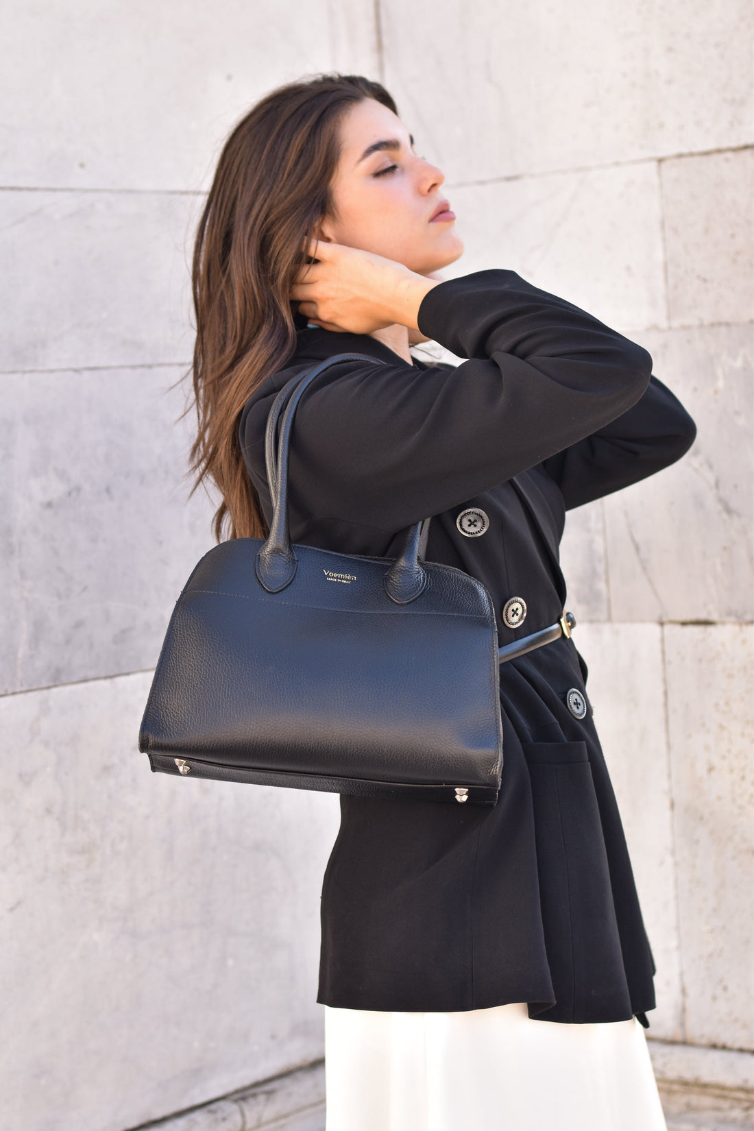 Genevieve Bag in Black Dollar Leather