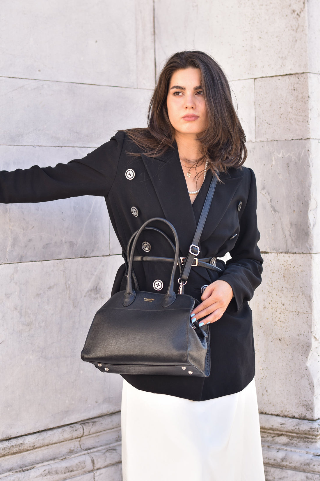 Genevieve Bag in Black Dollar Leather