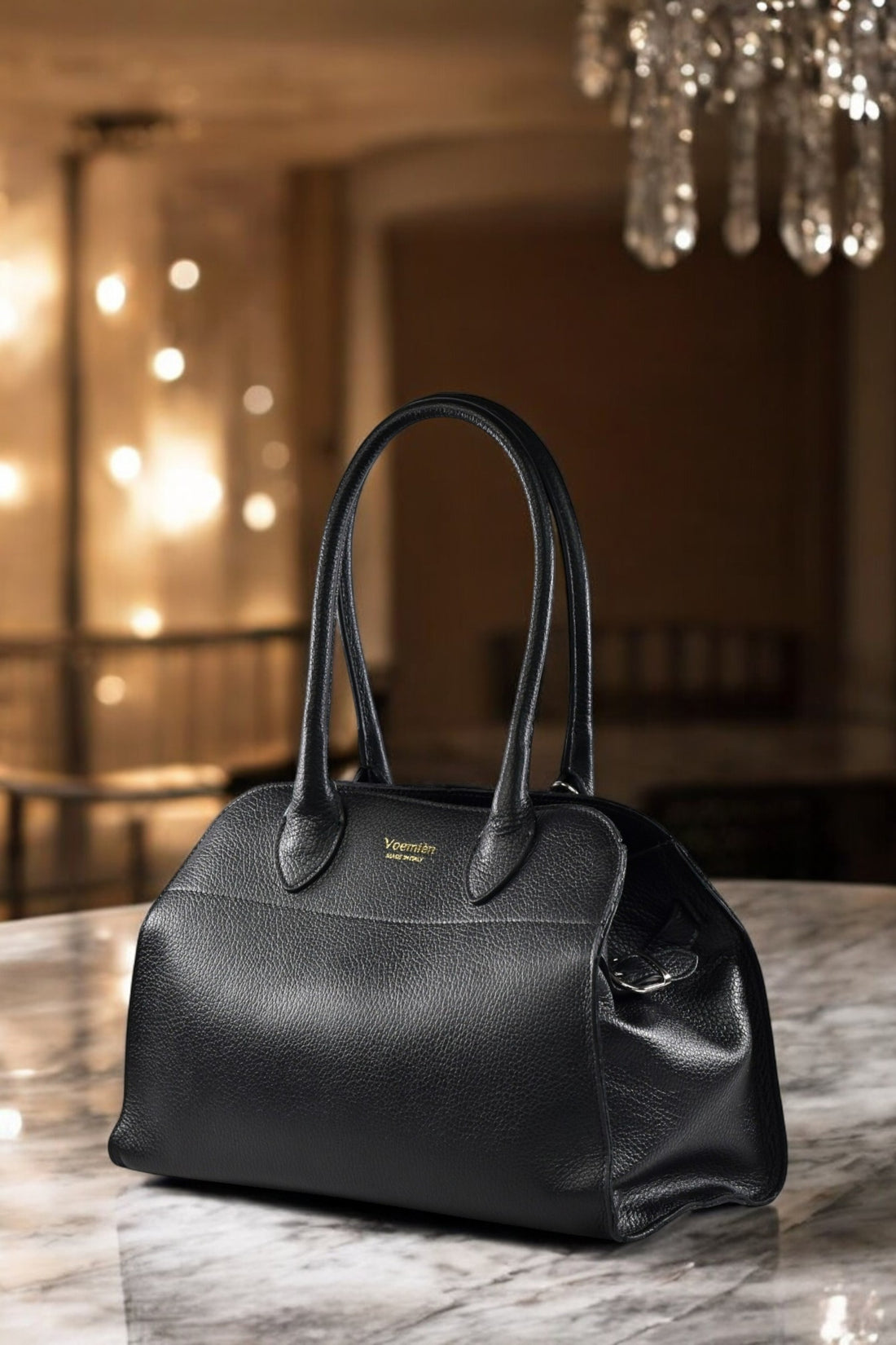 Genevieve Bag in Black Dollar Leather