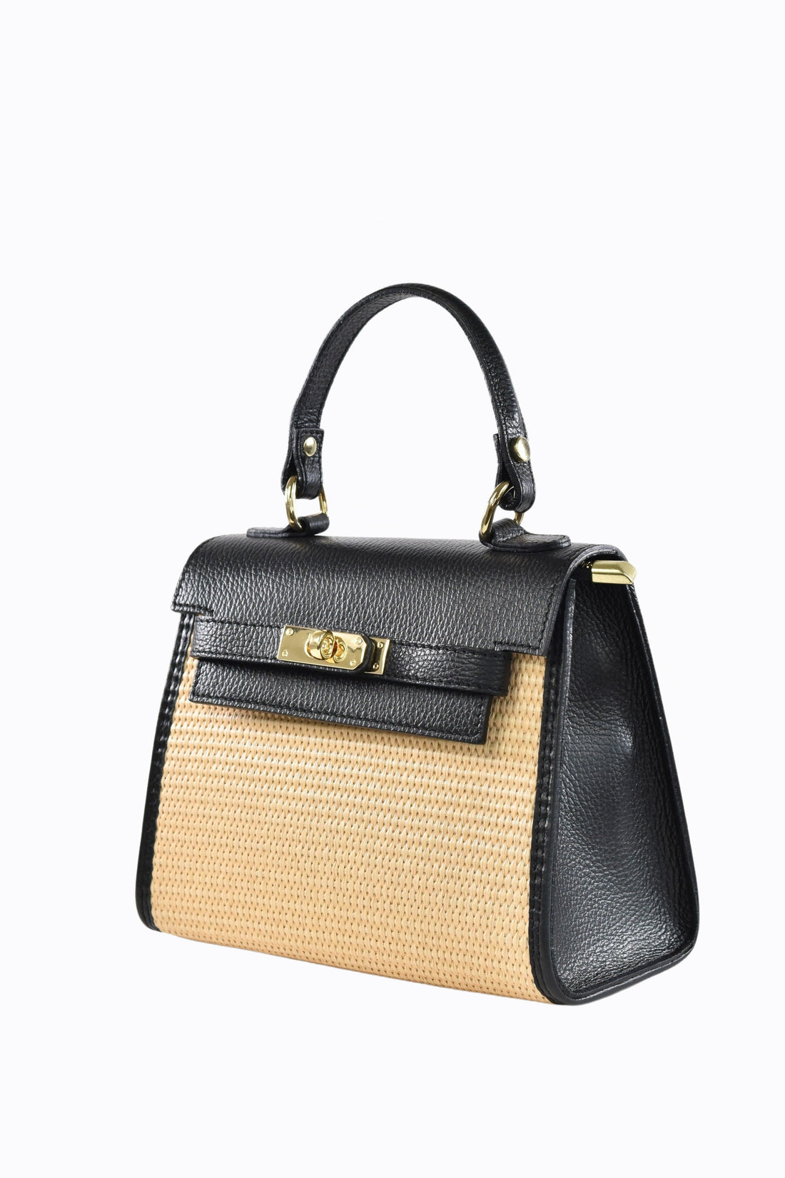 Freydis Bag in Dollar Leather and Raffia Black