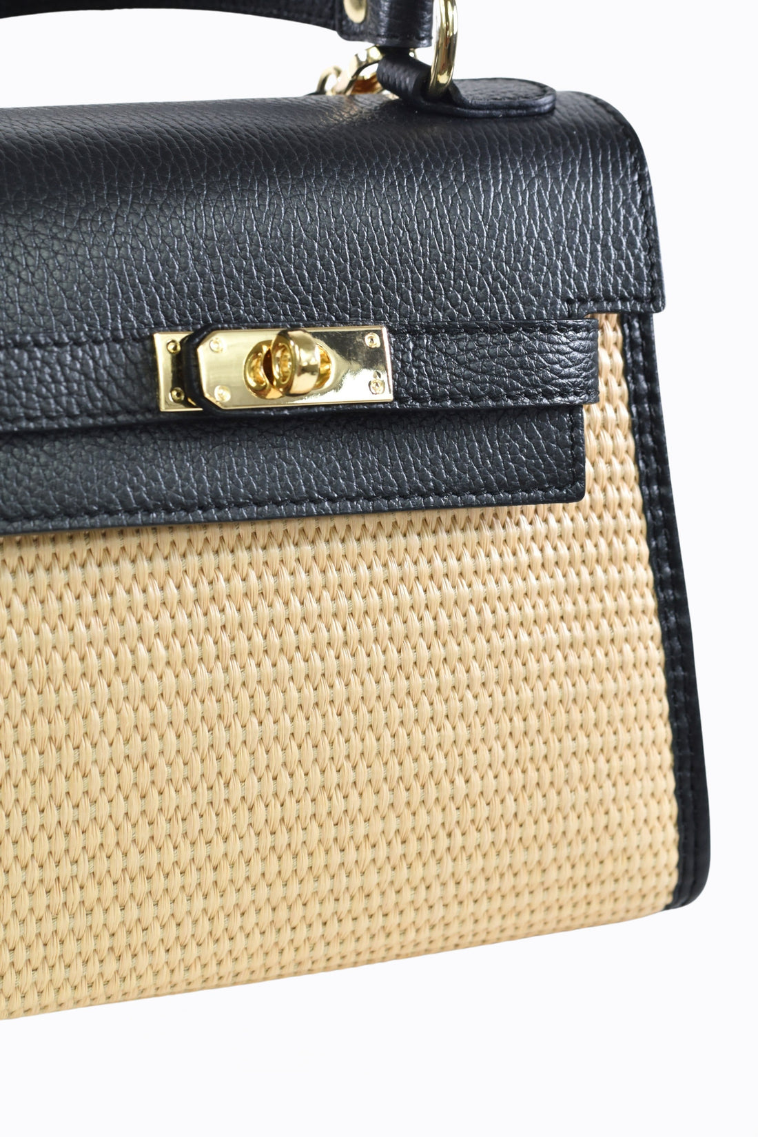 Freydis Bag in Dollar Leather and Raffia Black