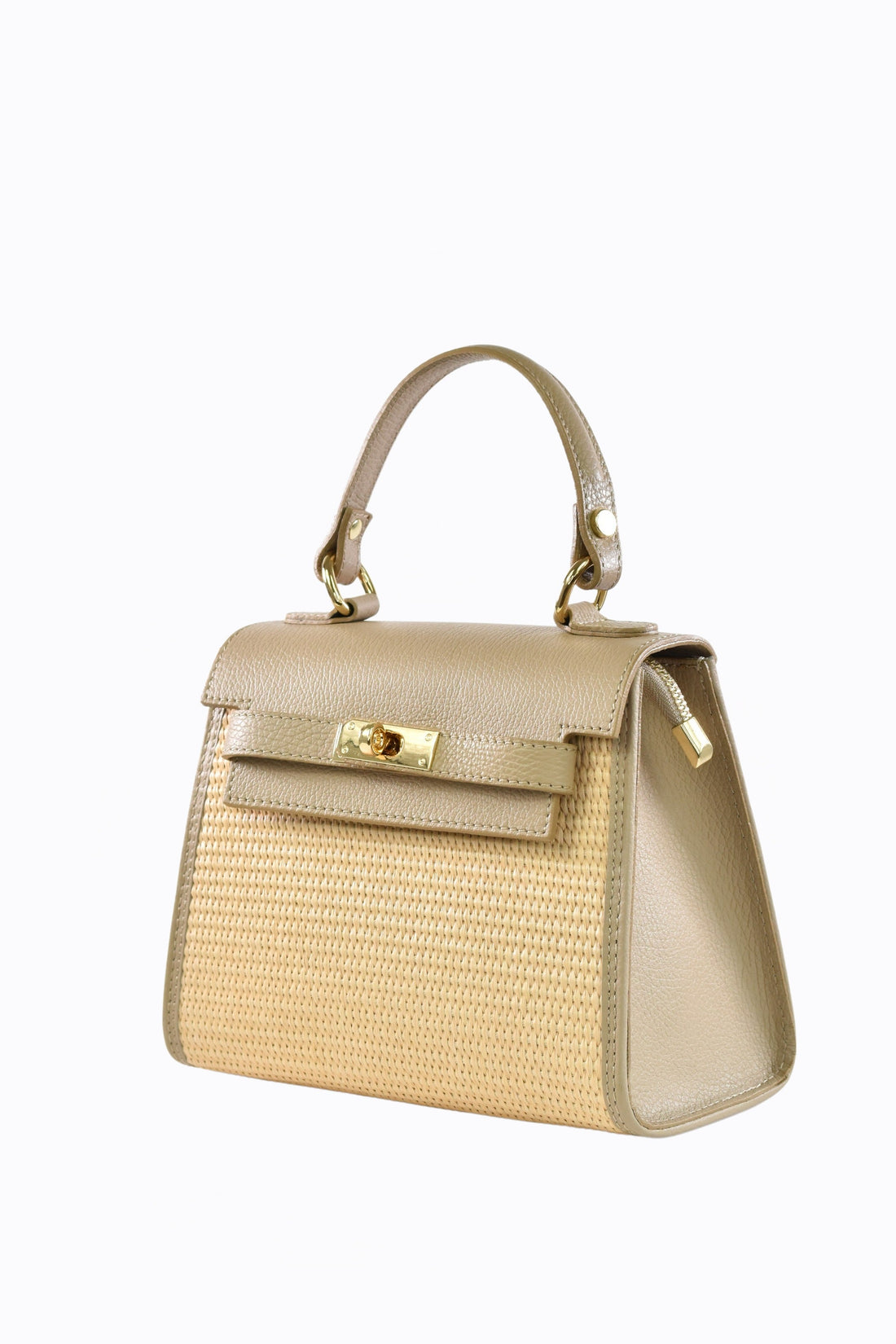 Freydis Bag in Dollar Leather and Raffia Dove