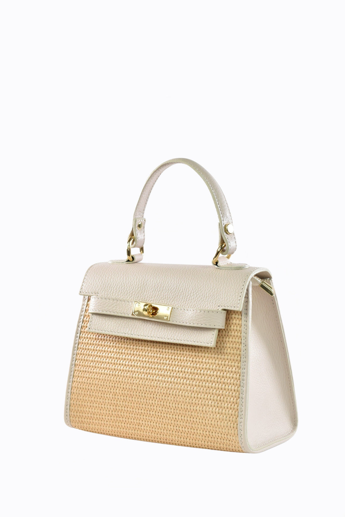 Freydis Bag in Dollar Leather and Raffia Beige