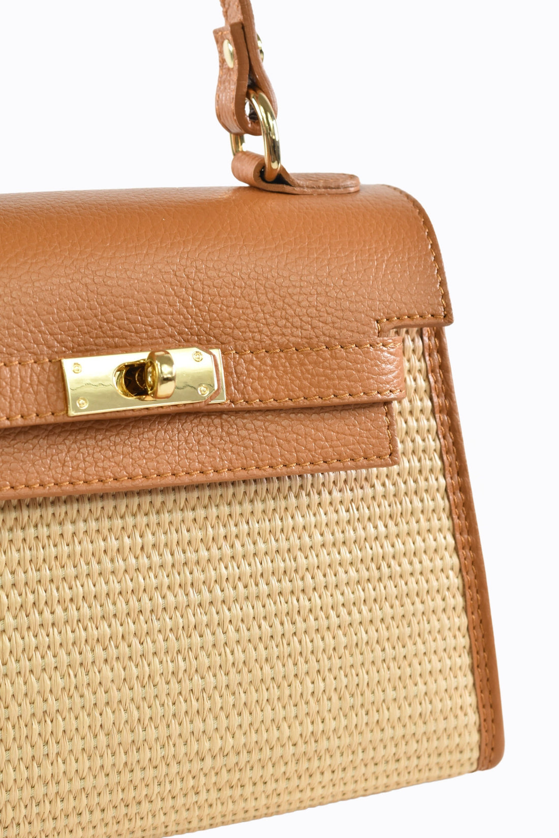 Freydis Bag in Dollar Leather and Raffia Tan