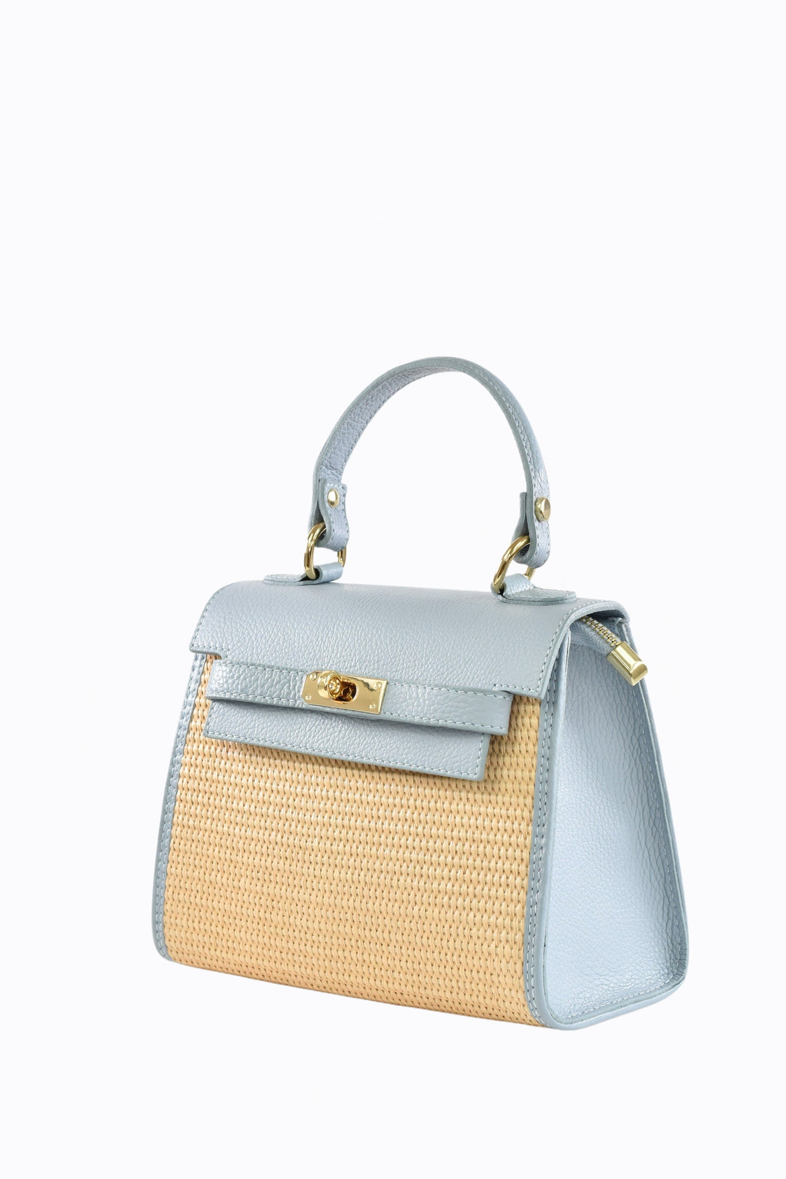 Freydis Bag in Dollar Leather and Raffia Light Blue