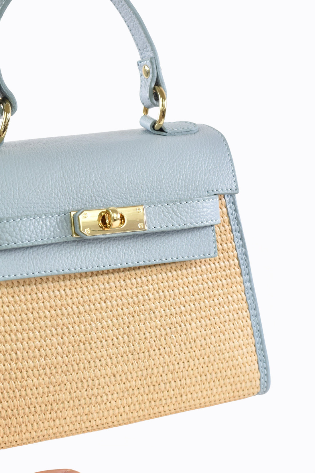 Freydis Bag in Dollar Leather and Raffia Light Blue