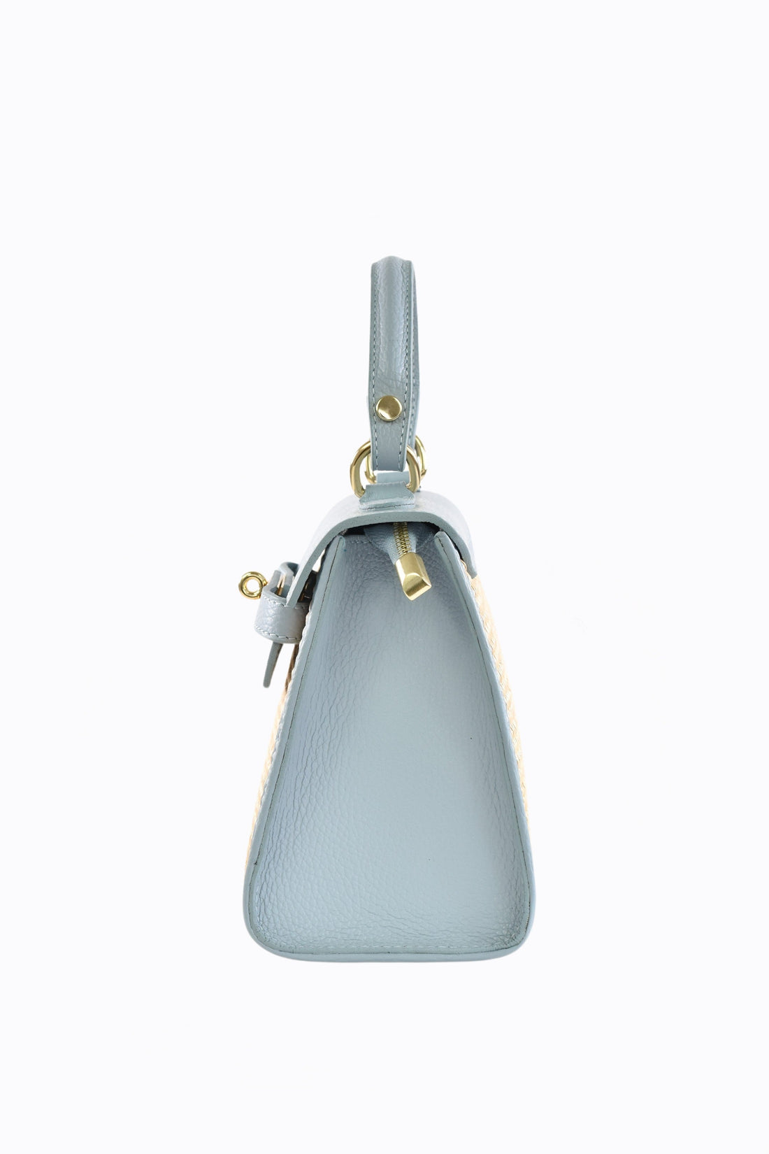 Freydis Bag in Dollar Leather and Raffia Light Blue