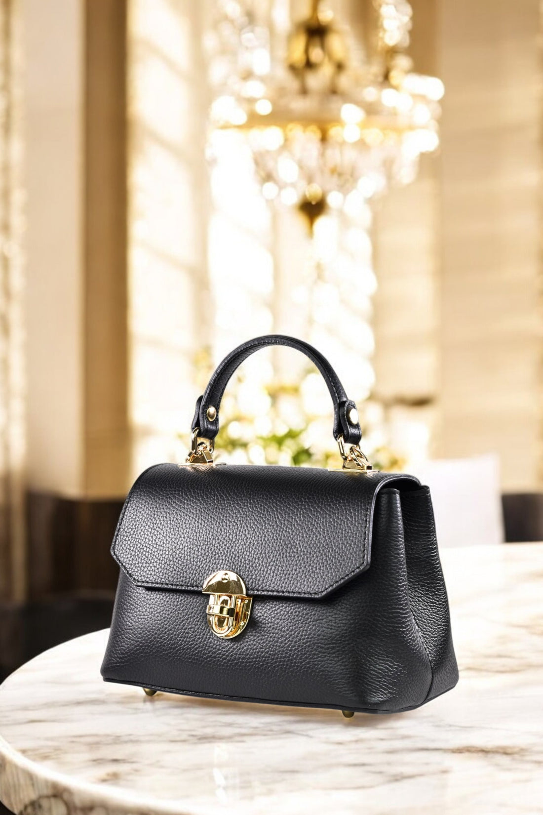Egle Bag in Black Dollar Leather
