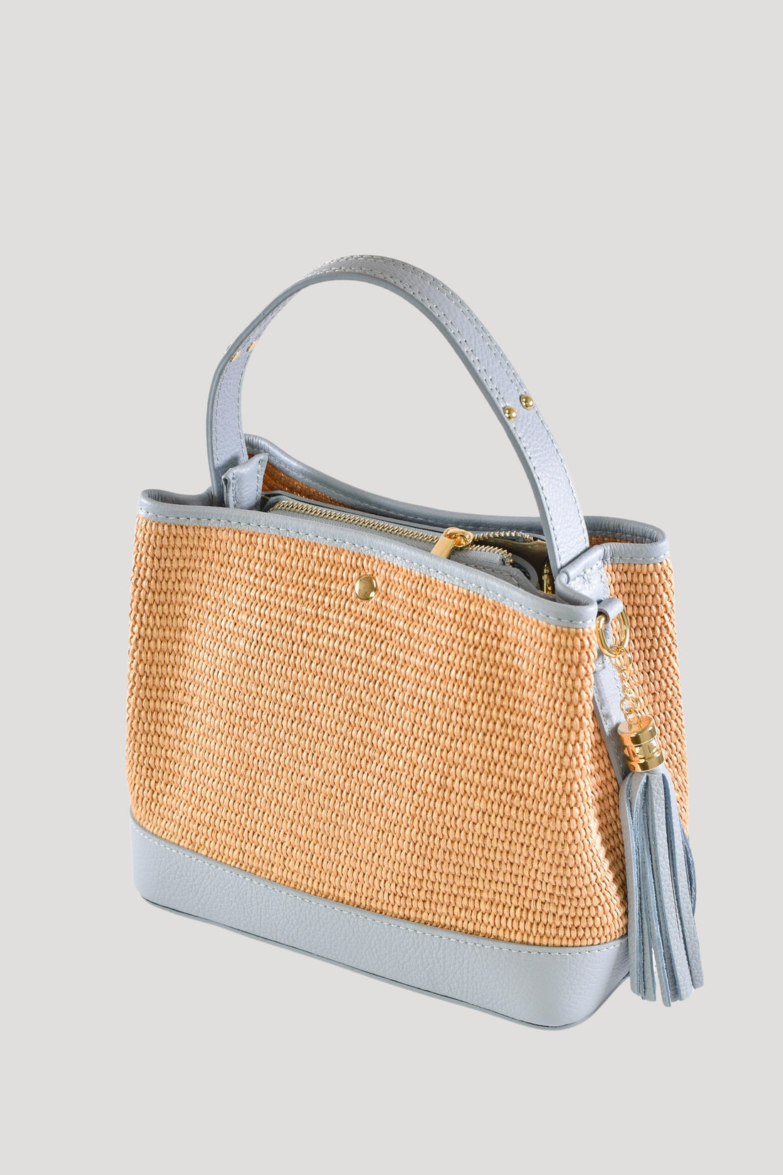 Kendy Bag Dollar Leather and Raffia Light Blue
