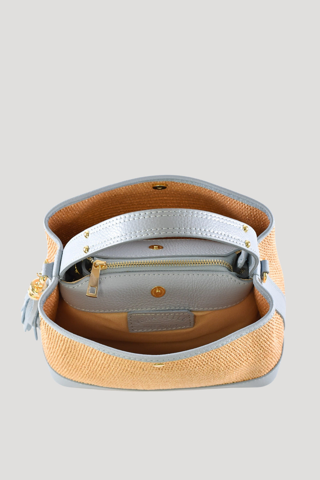 Kendy Bag Dollar Leather and Raffia Light Blue