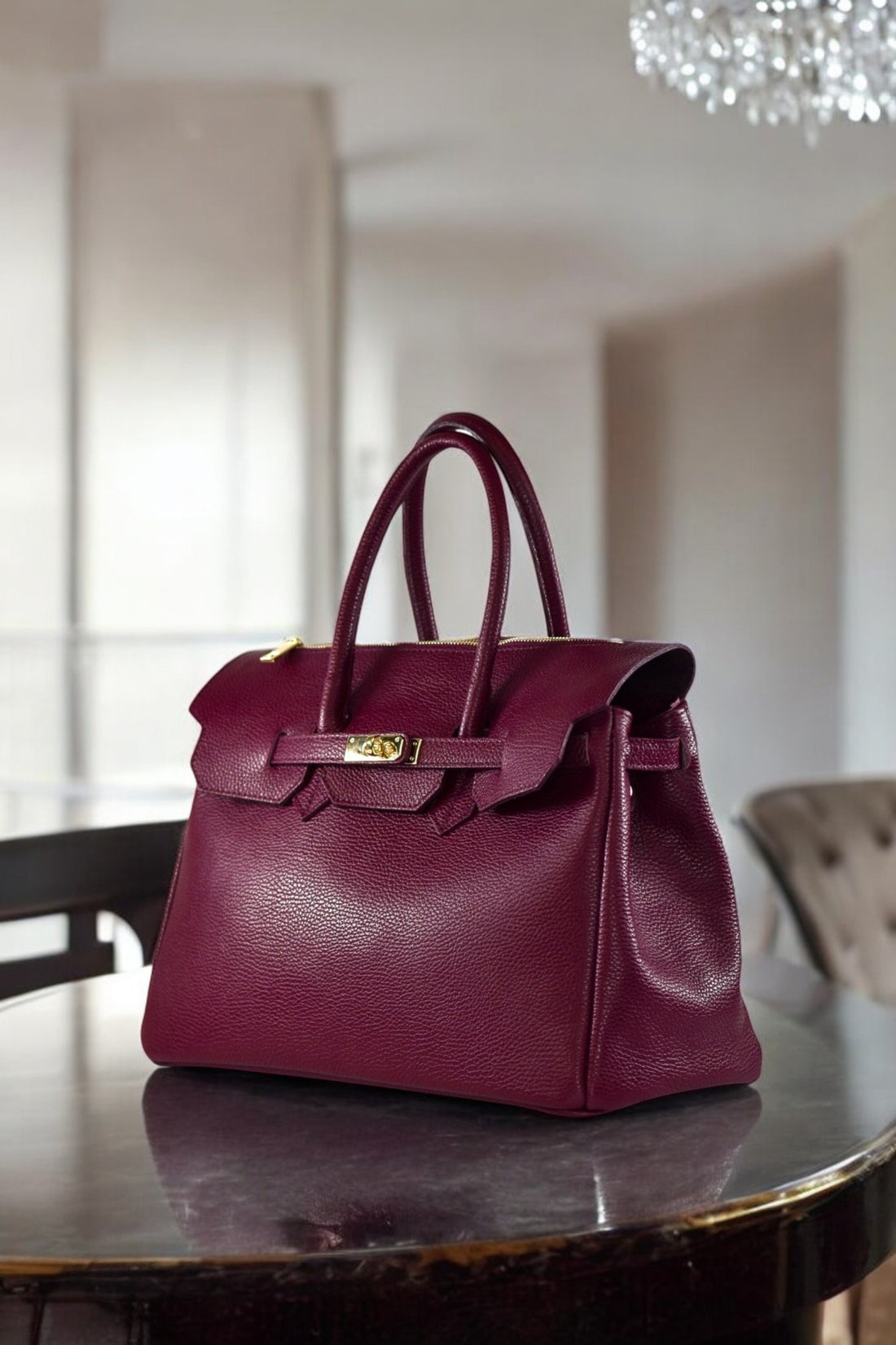 ELIZABETH BAG IN TOGO LEATHER BURGUNDY