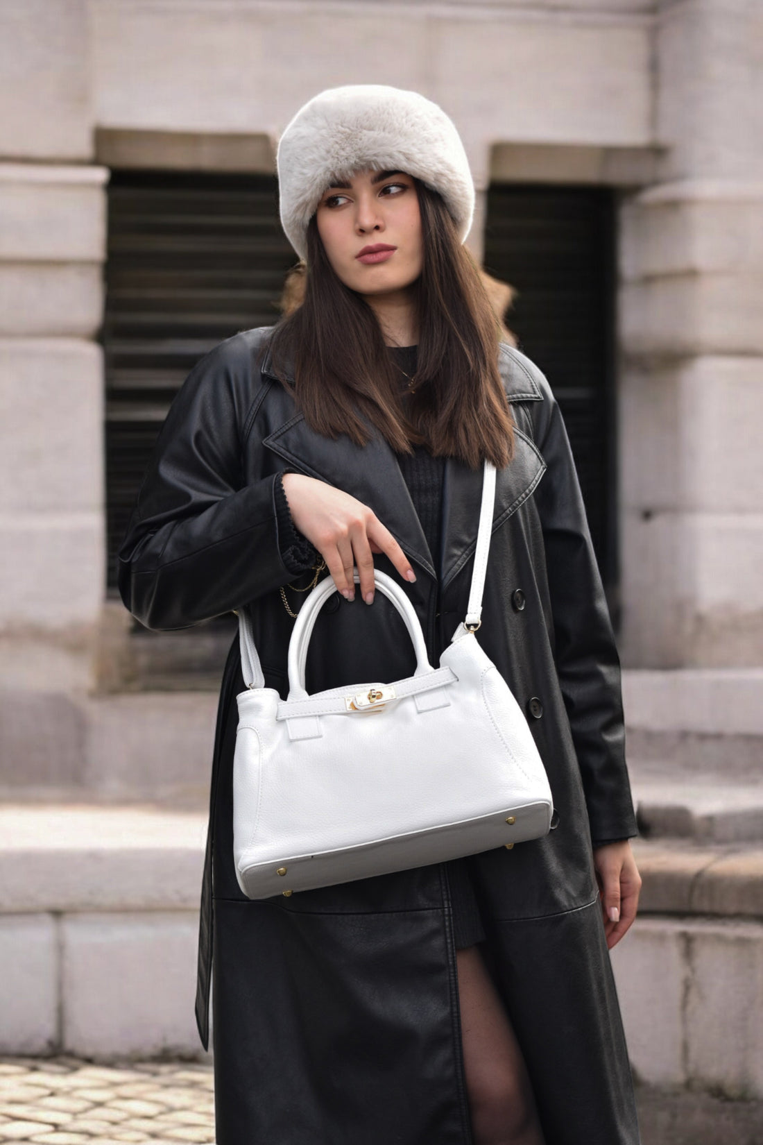 HELENA BAG IN WHITE TOGO LEATHER