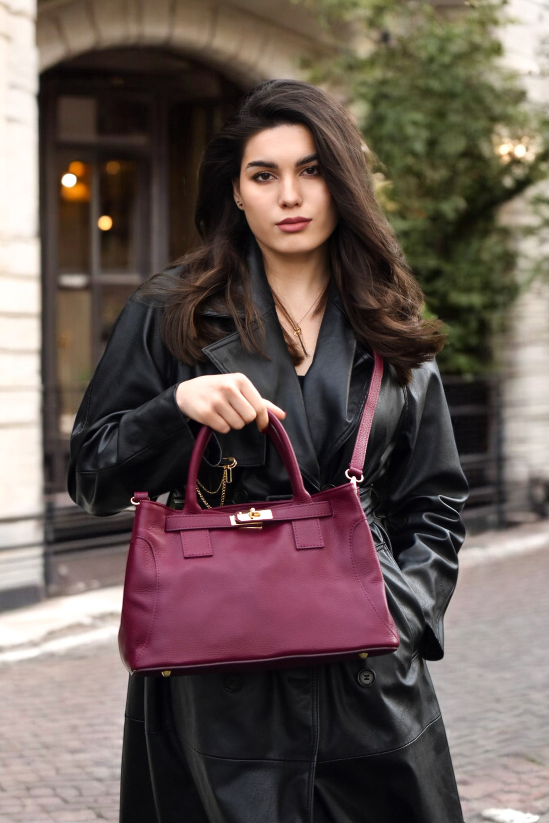 HELENA BAG IN BURGUNDY TOGO LEATHER