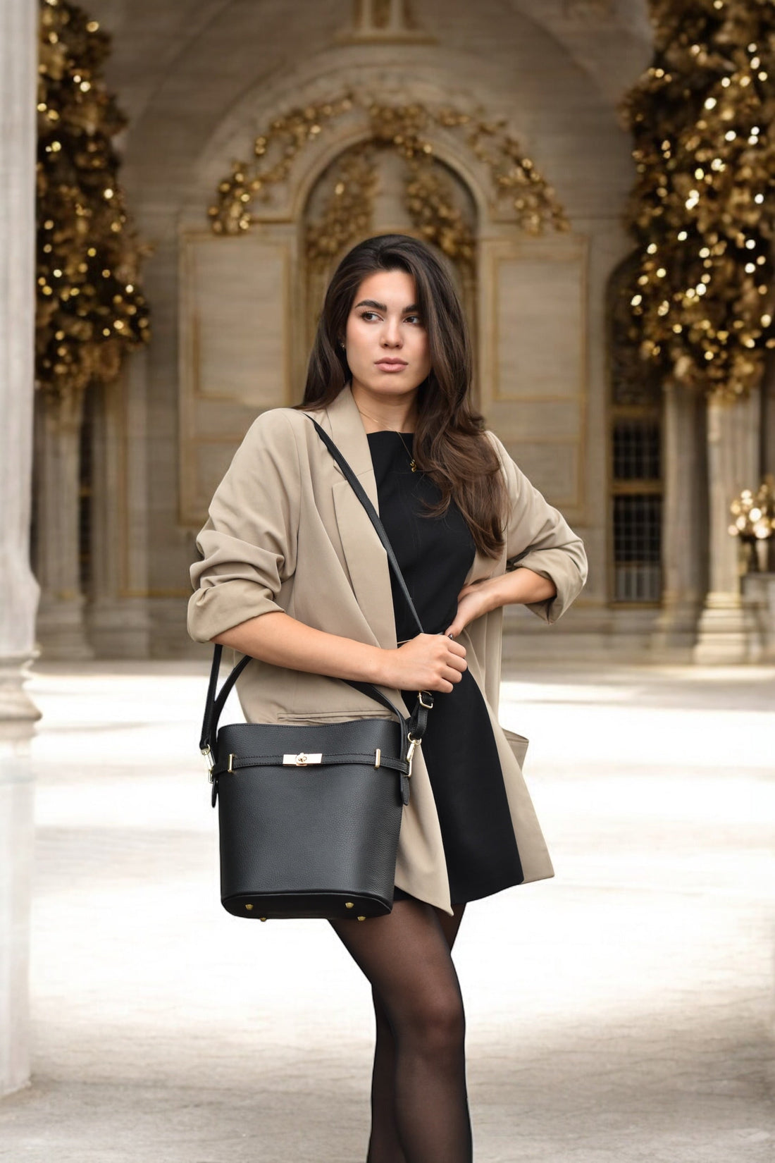 Louise bag in black Dollar leather