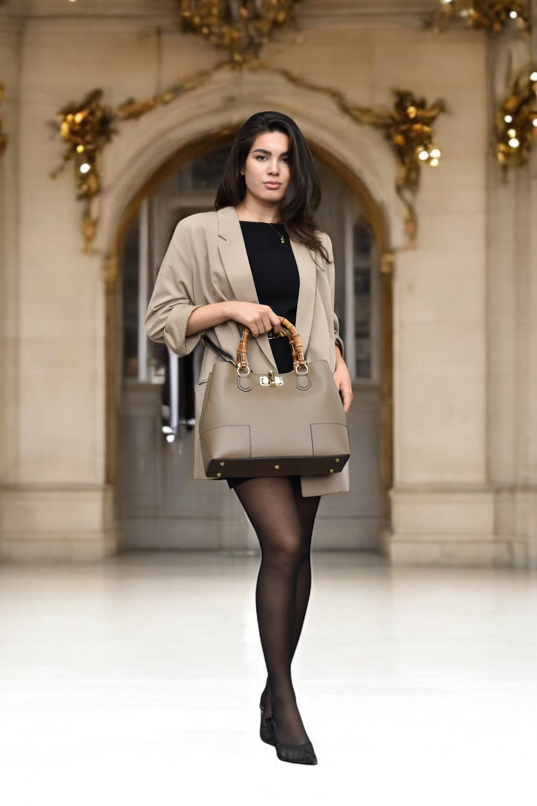Bamboo Babe Bag in Taupe Dollar Leather