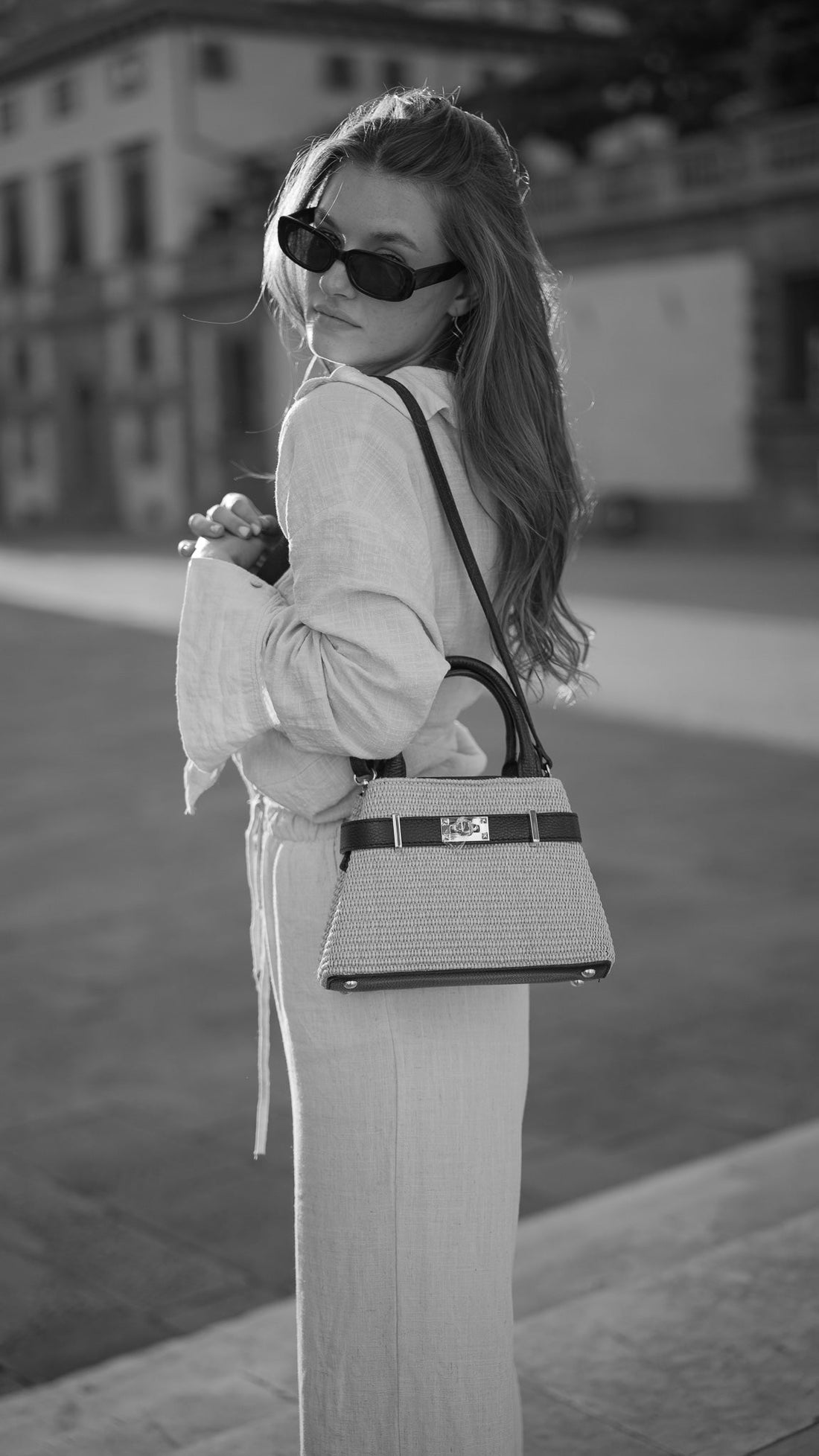 Elysia Bag in Leather and Raffia White