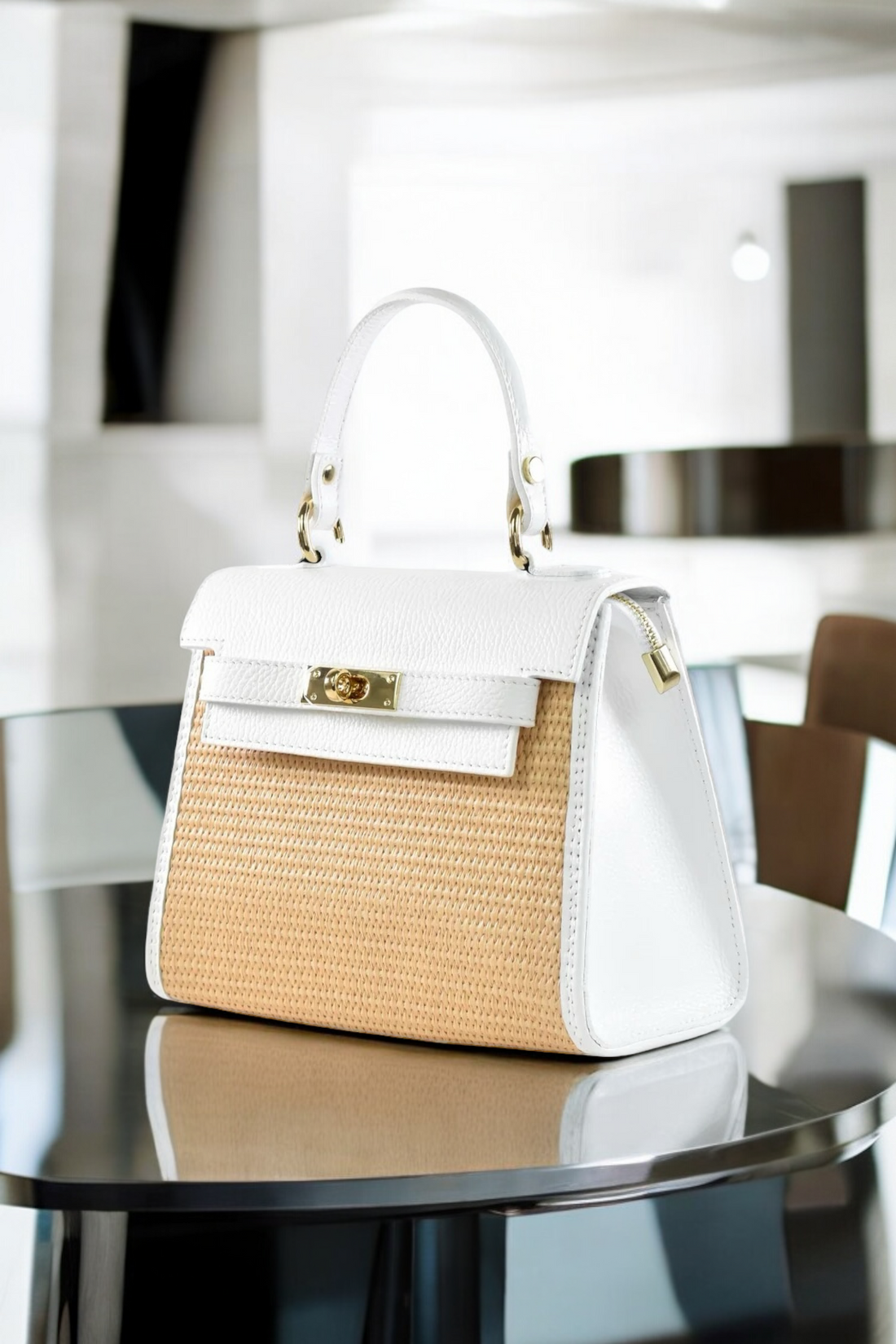 Freydis in Dollar Leather and Raffia White