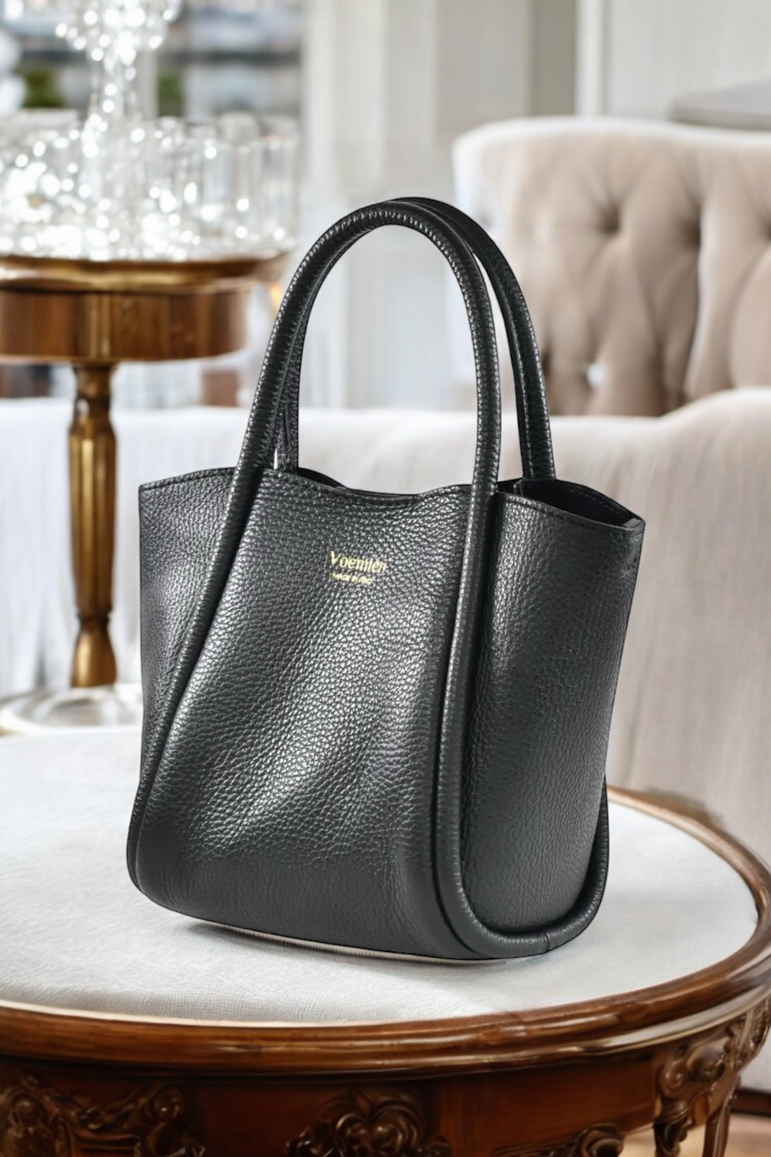 Camille Bag in Black Dollar Leather