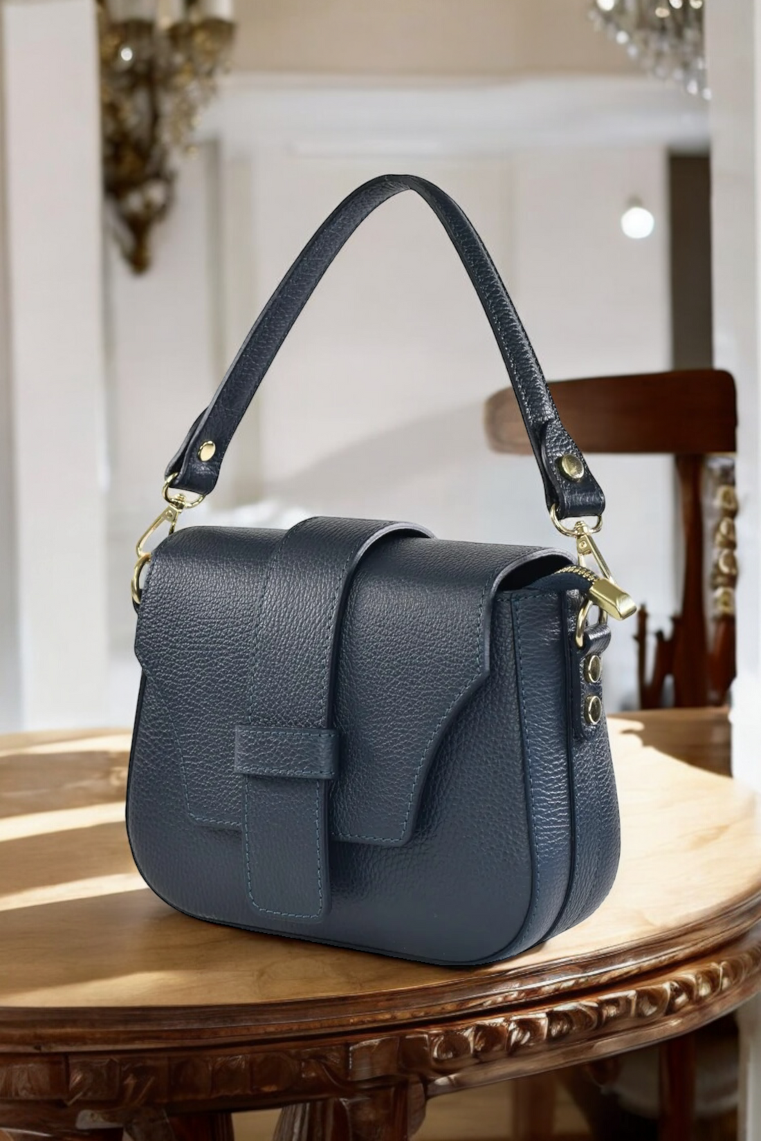 Riven Bag in Navy Blue Dollar Leather