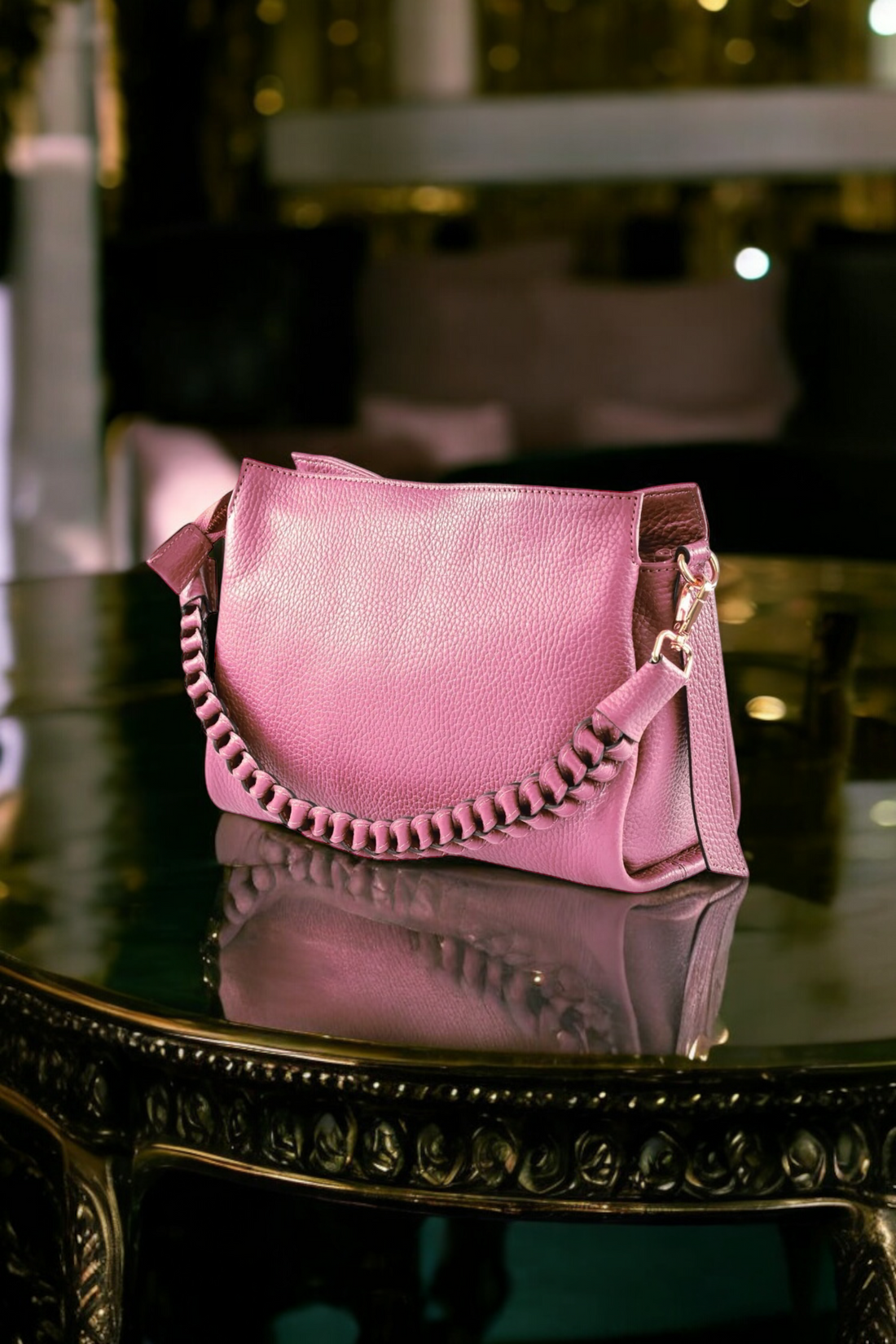 Braid Micro Bag in Antique Pink Dollar Leather